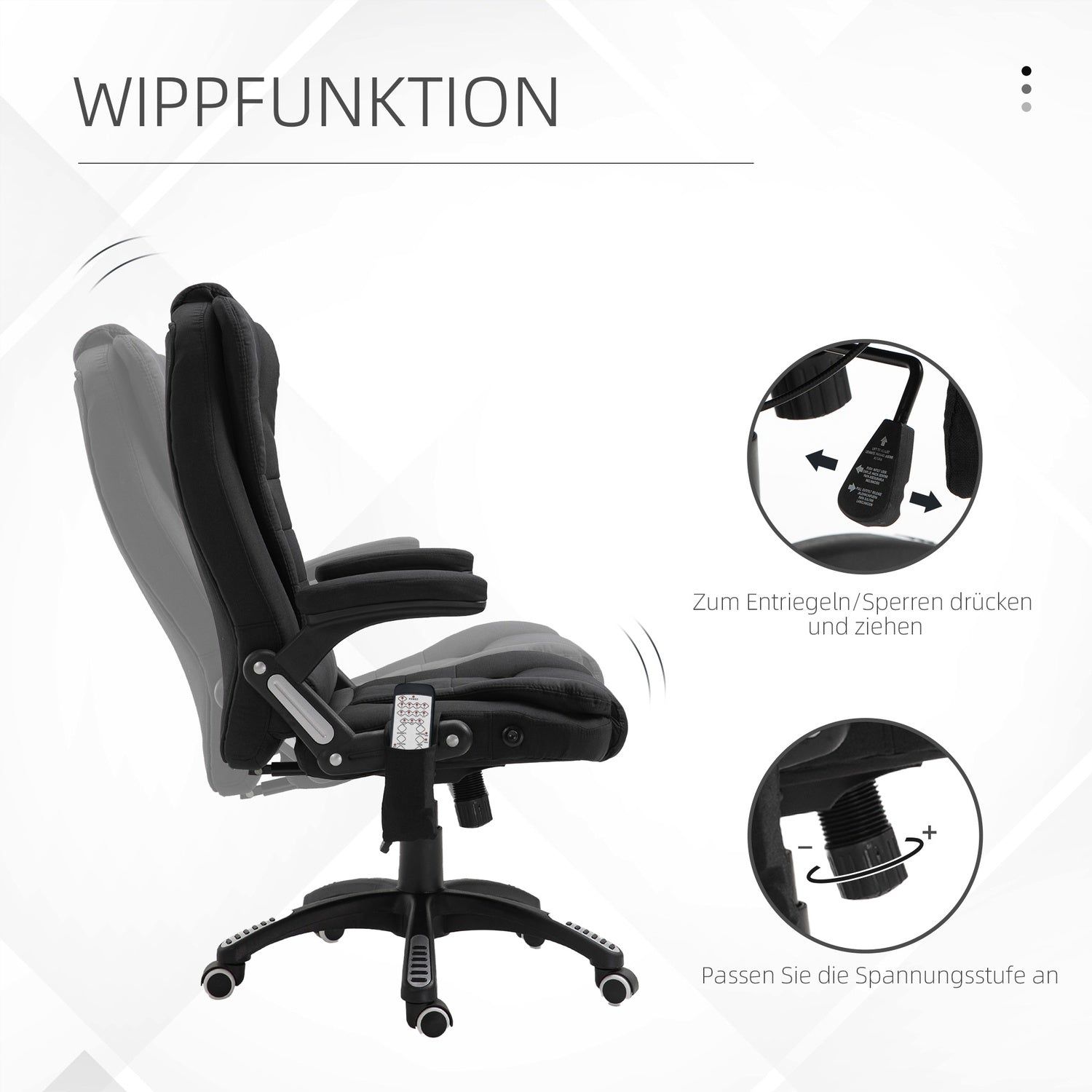 Gaming Kontorsstol med massage, justerbar höjd, svart