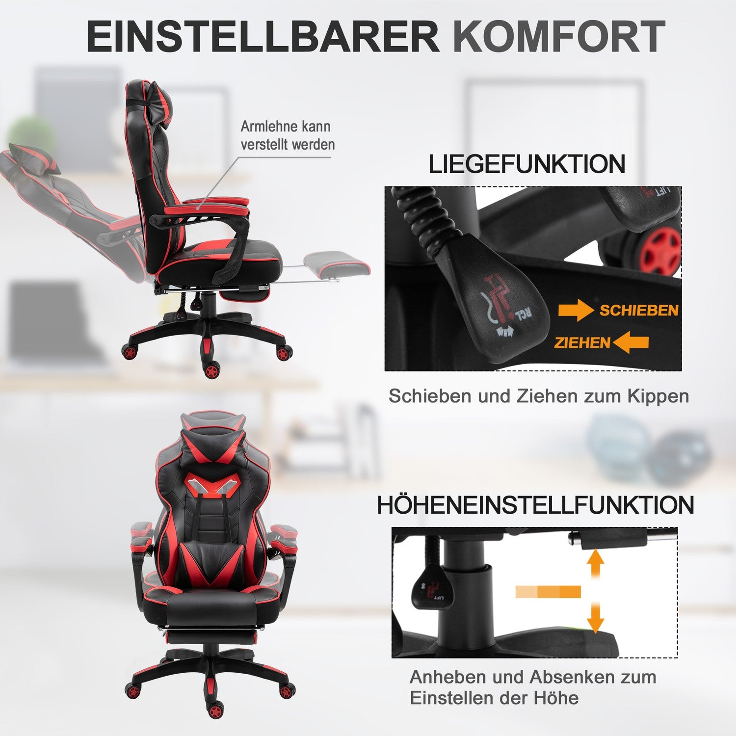 Gaming Kontorsstol med massage – justerbar, konstläder