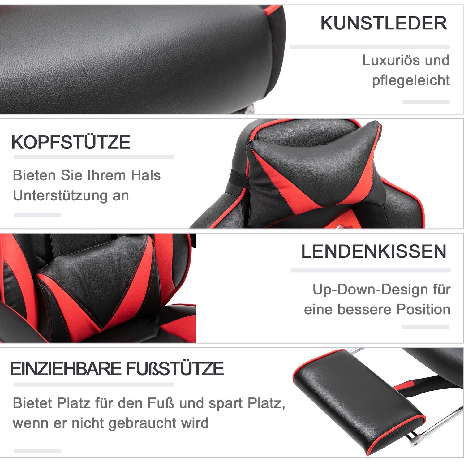 Gaming Kontorsstol med massage – justerbar, konstläder