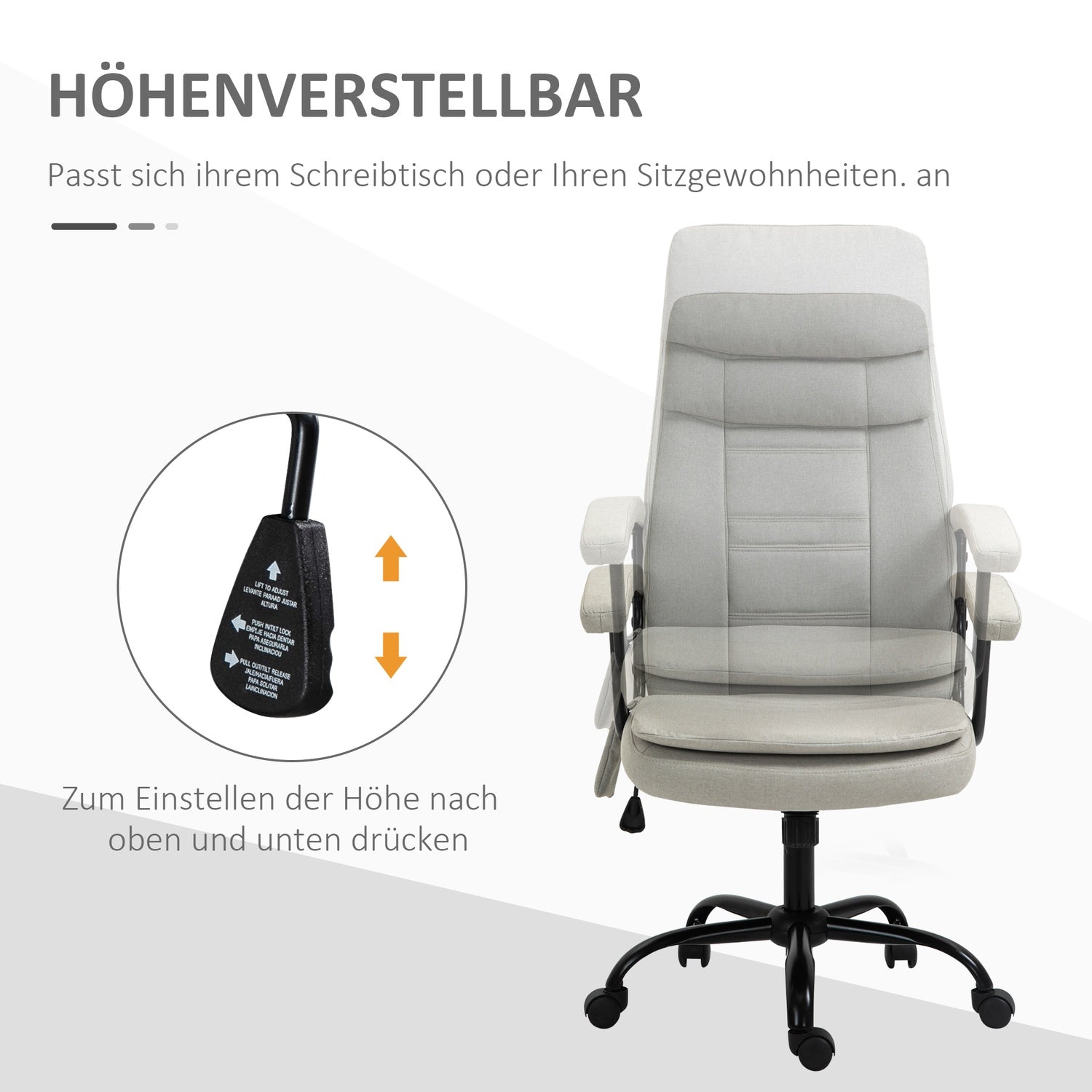 Gaming Kontorsstol, svankmassage, justerbart beige linne