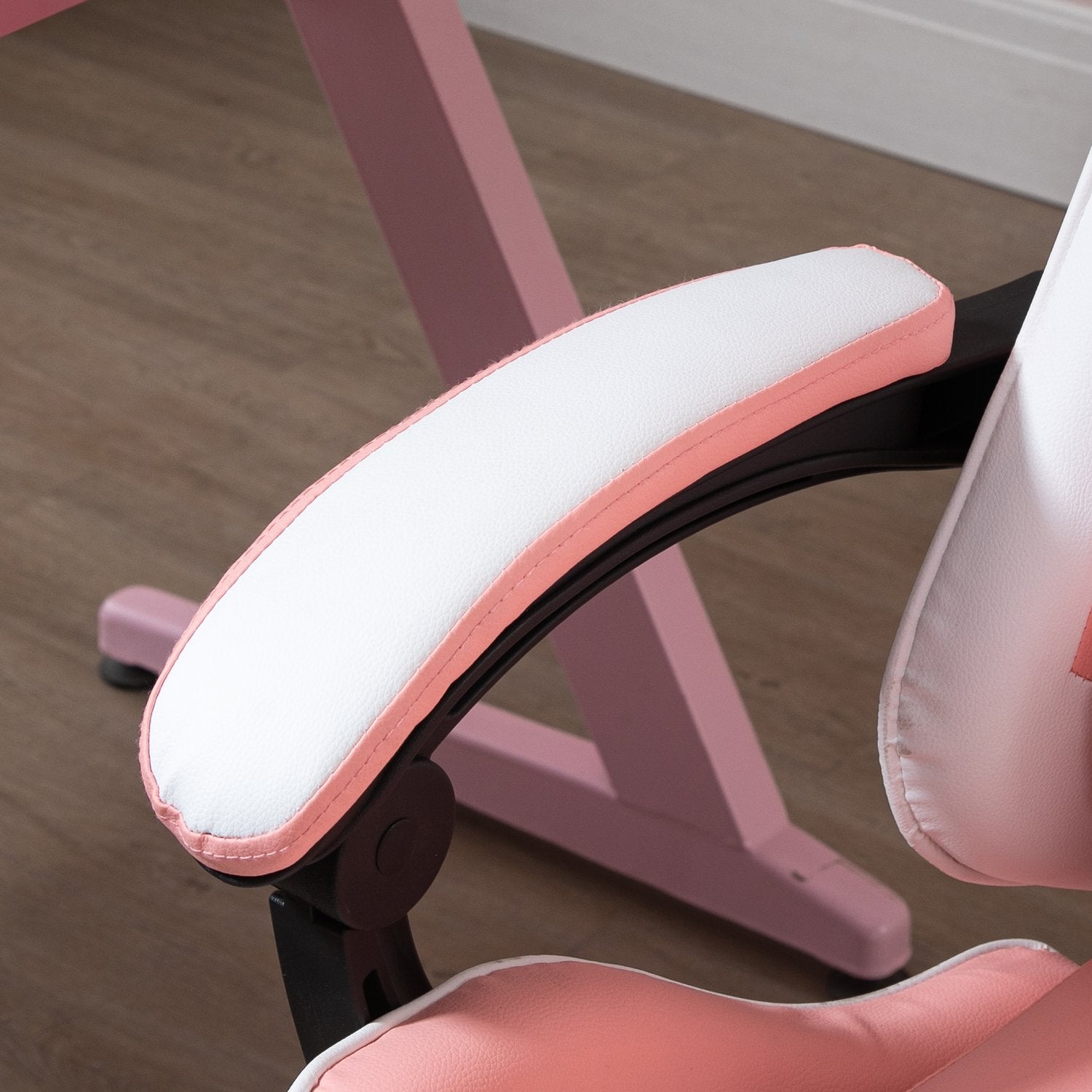 Ergonomisk rosa och vit spelstol med svankstöd