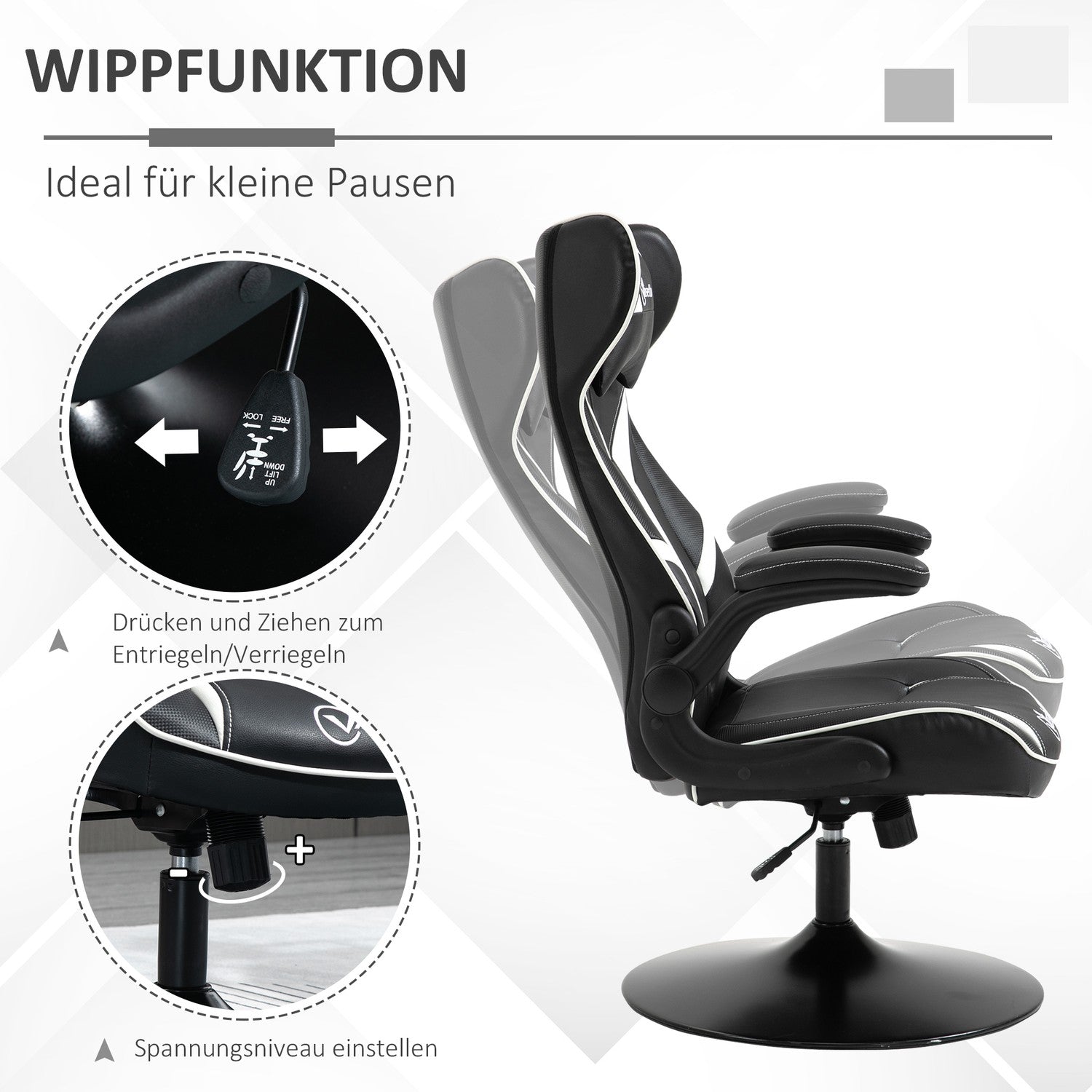 Ergonomisk spelstol, vippfunktion, höjdjusterbar