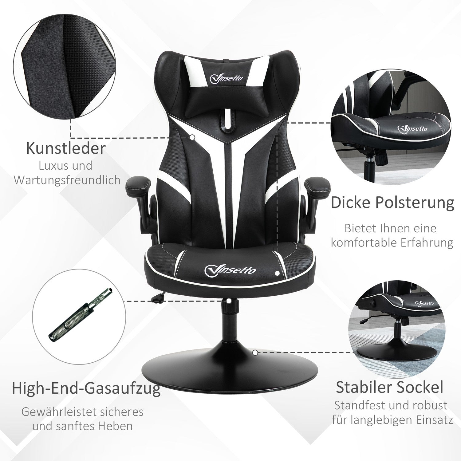 Ergonomisk spelstol, vippfunktion, höjdjusterbar