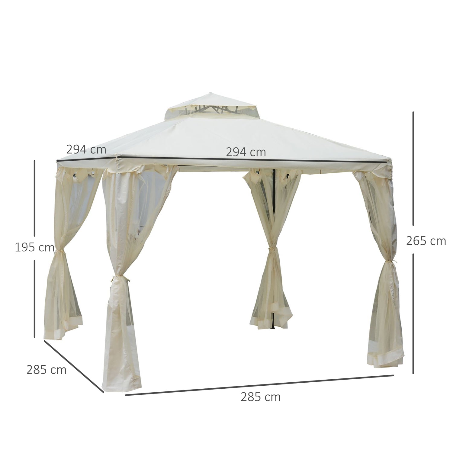 Garden Gazebo 3x3m, väderbeständig med sidoväggar