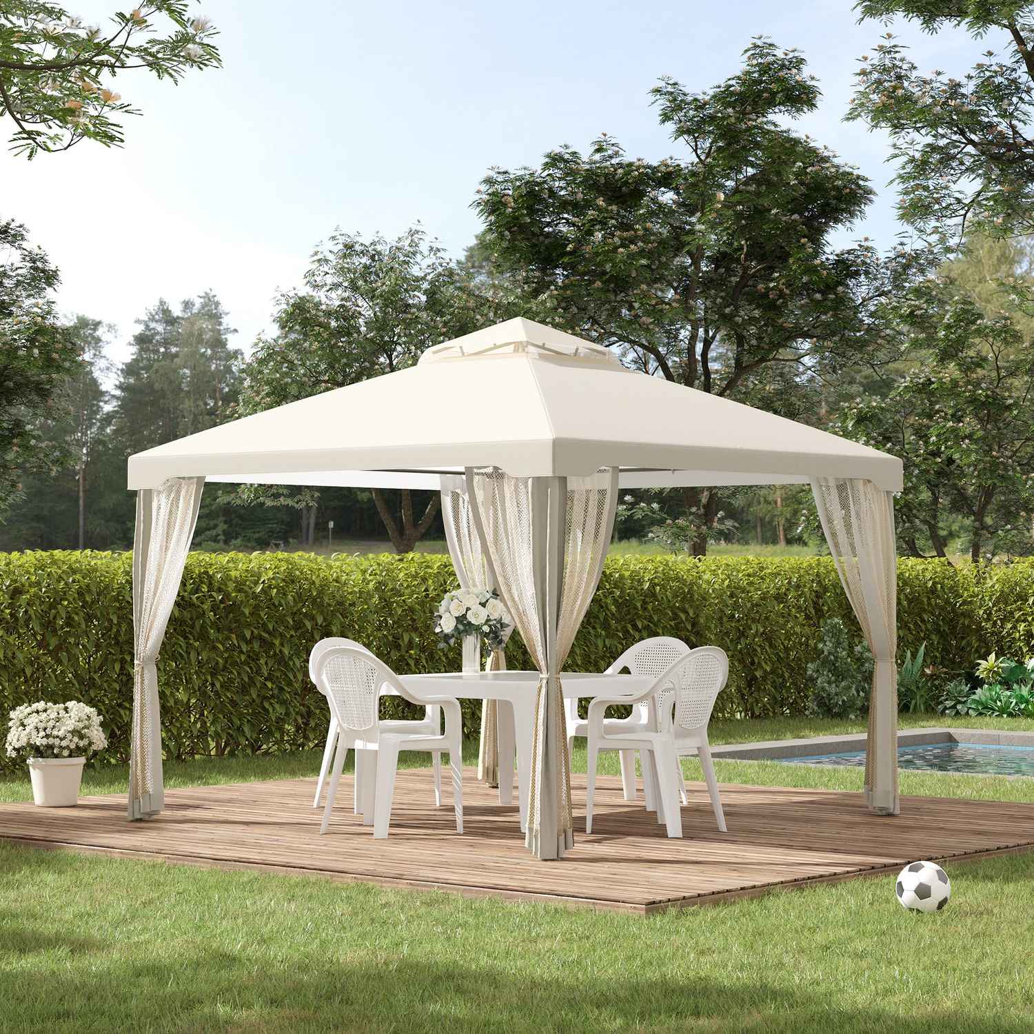 Garden Gazebo 3x3m, väderbeständig med sidoväggar