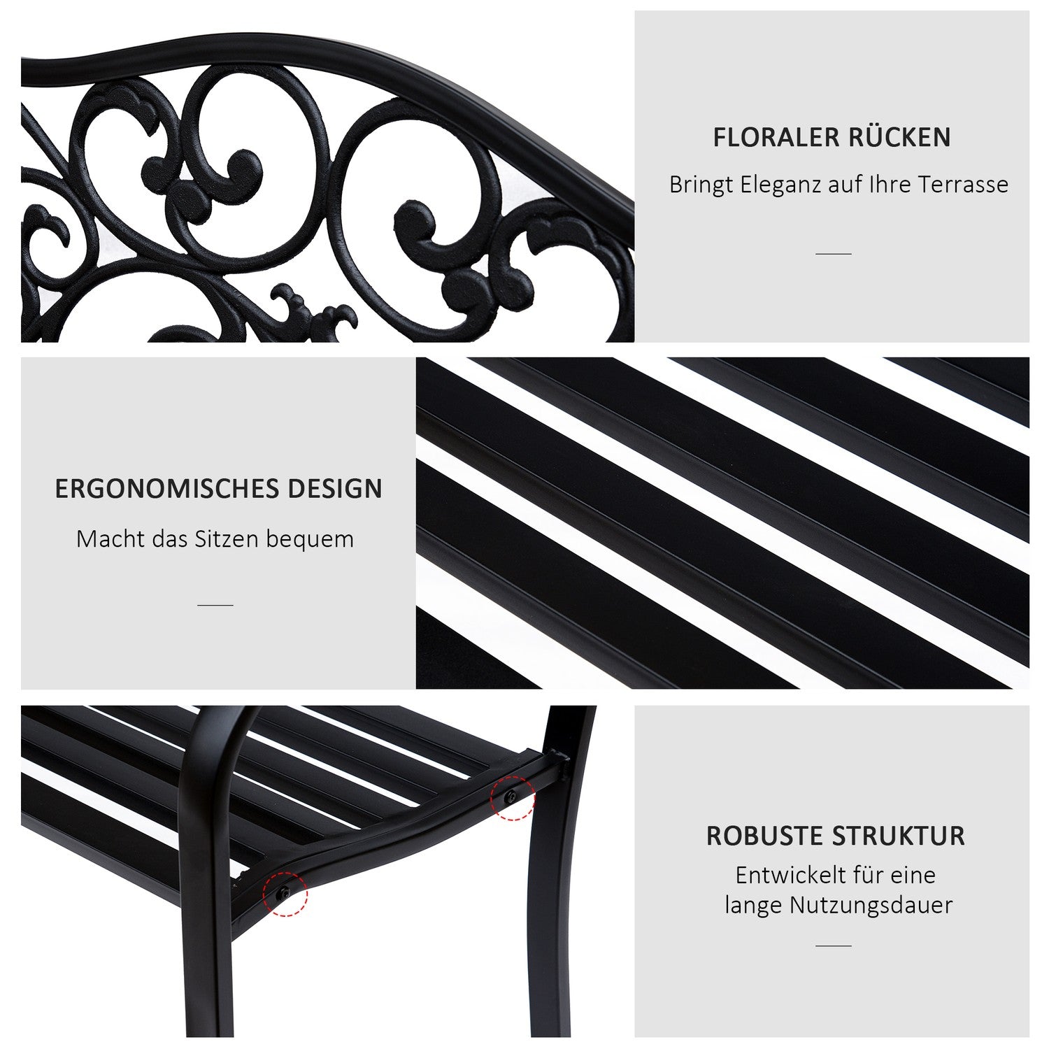 Garden Patio 3-sits stålbänk med armstöd