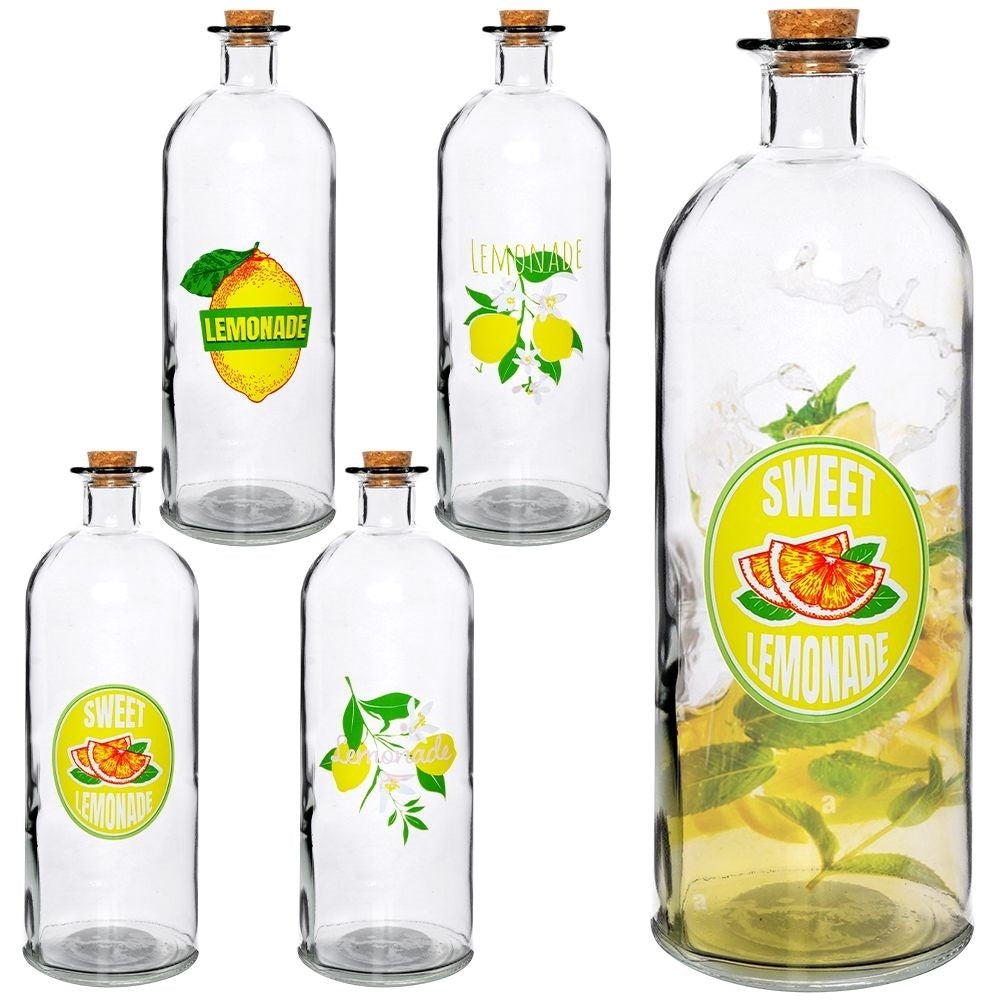 Glasflaska med Citronmotiv och Kork, 1 Liter