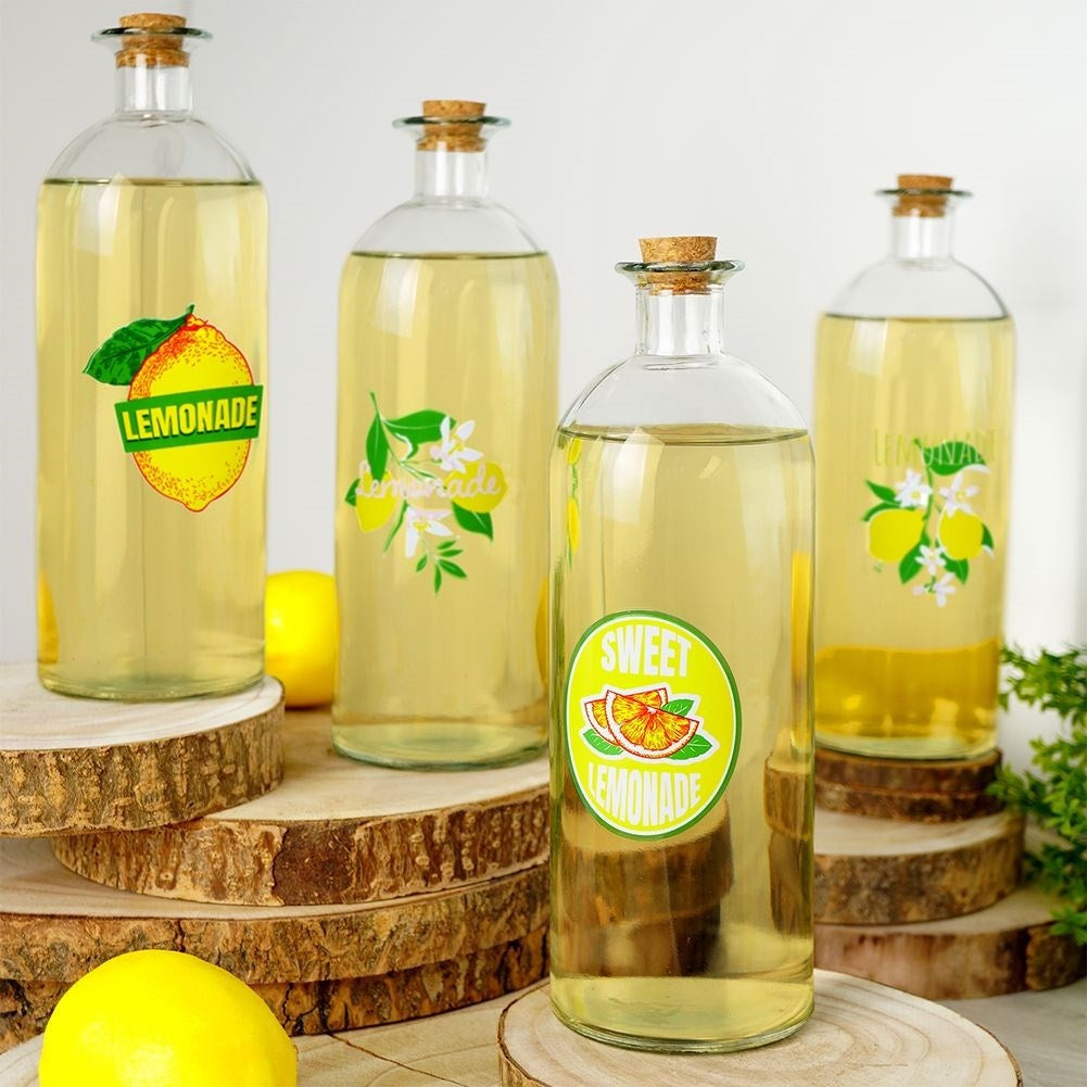 Glasflaska med Citronmotiv och Kork, 1 Liter