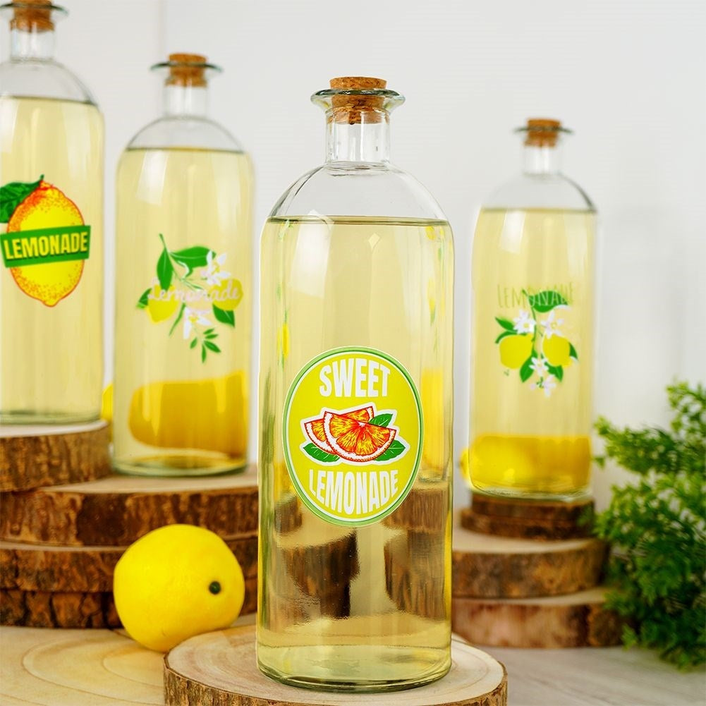 Glasflaska med Citronmotiv och Kork, 1 Liter