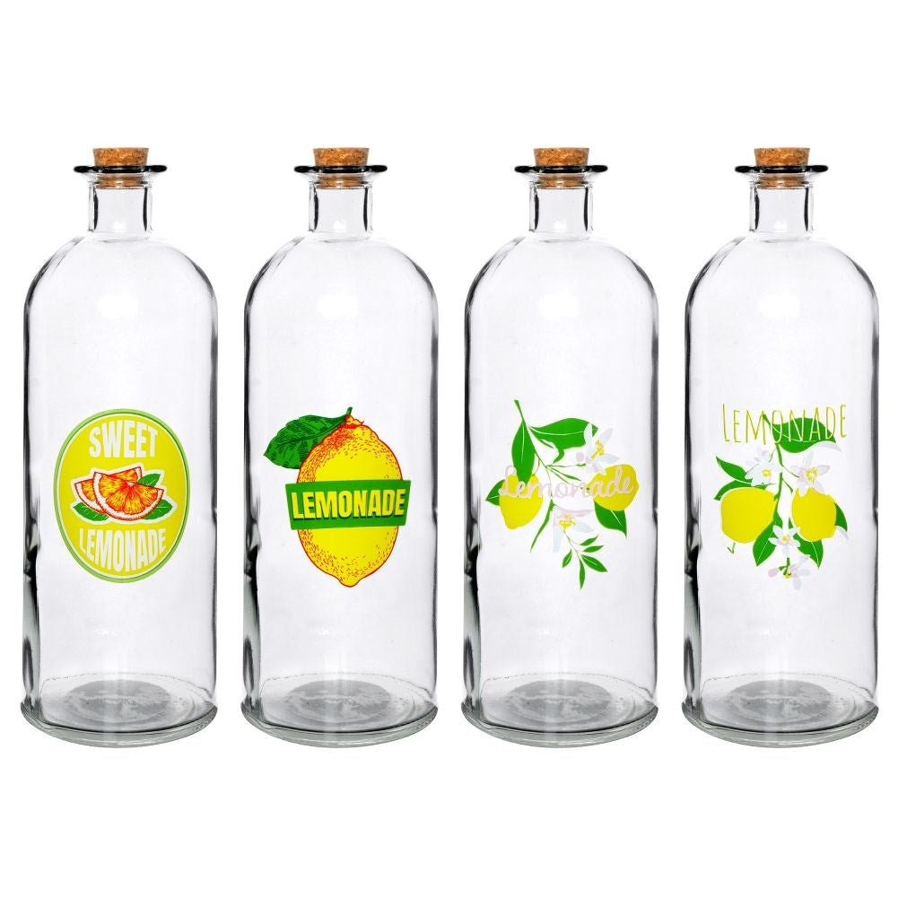 Glasflaska med Citronmotiv och Kork, 1 Liter