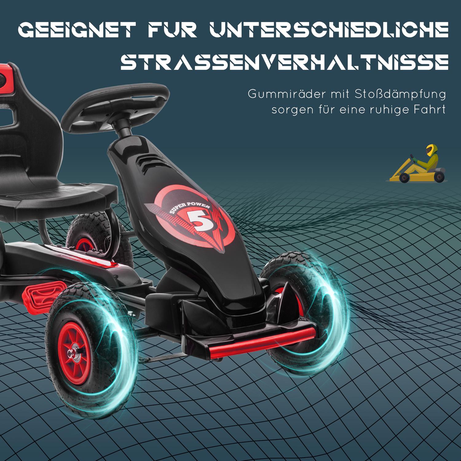 Pedal Go-Kart för barn, justerbar sits, gummidäck