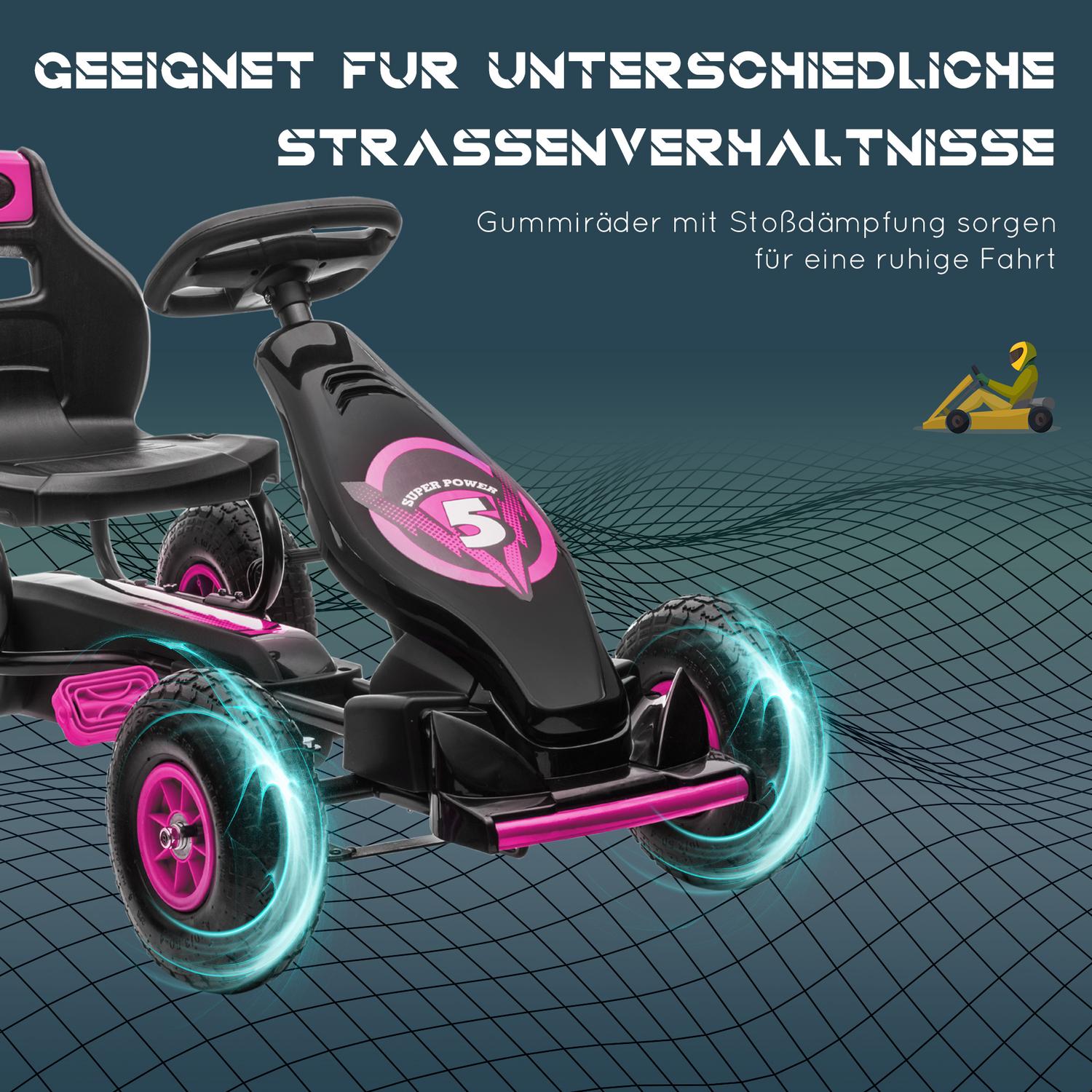 Gokart för barn med justerbar sits och handbroms, rosa