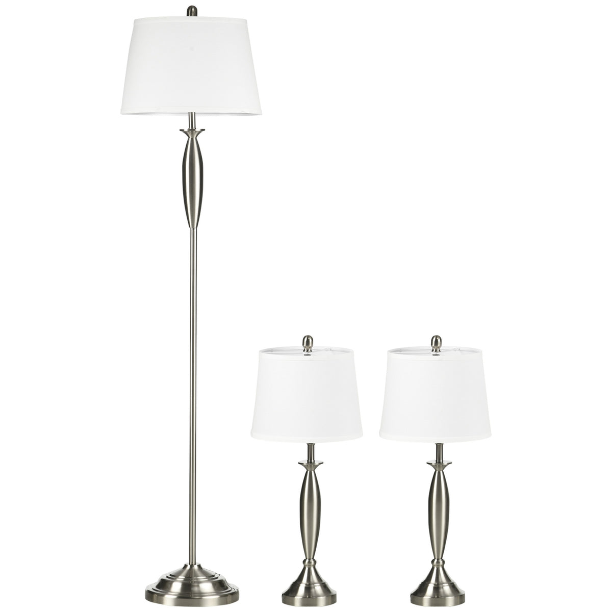 Golv- & bordslampssats, Silver & Vit, E27, 3-delad