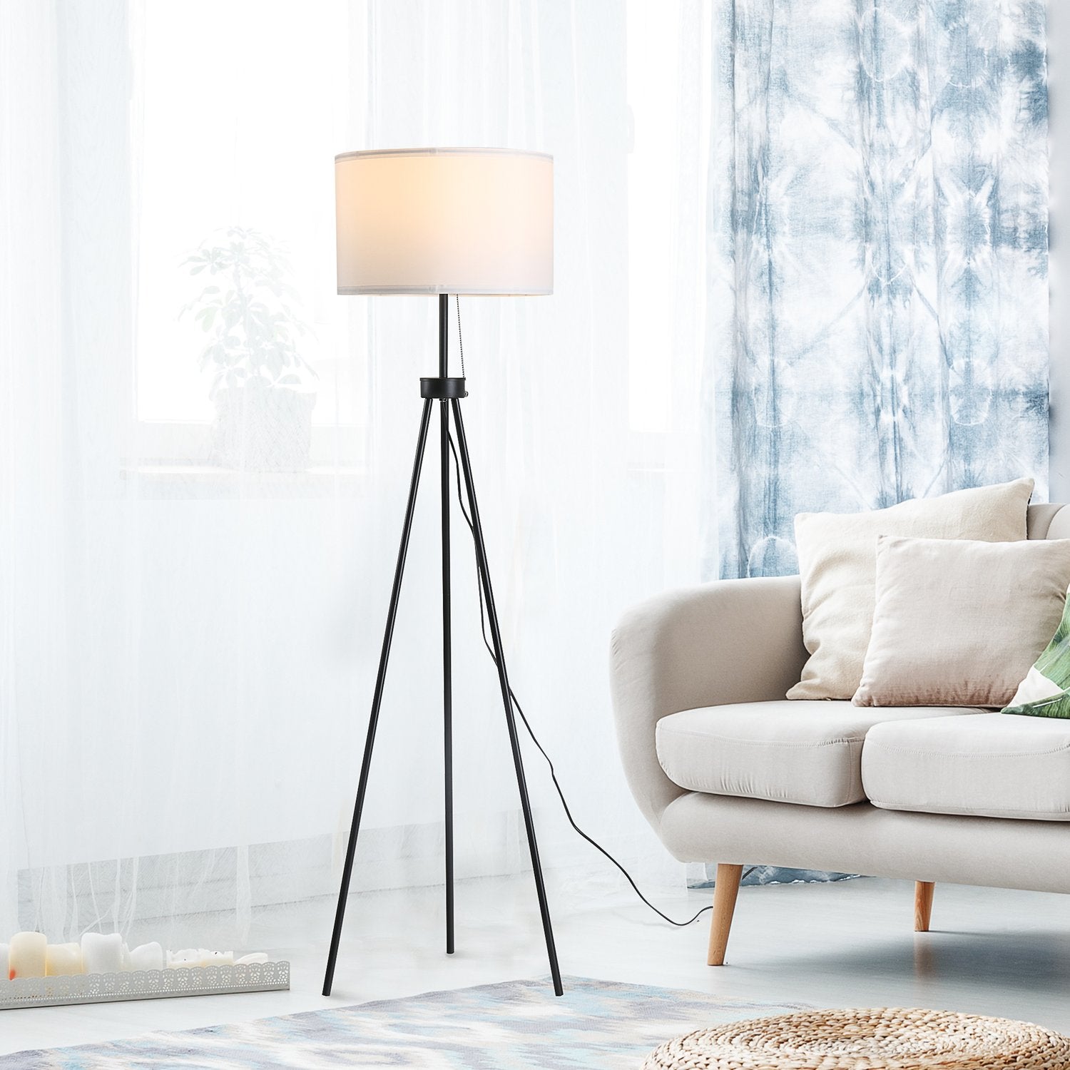 Modern svart & vit golvlampa E27, stål & polyester