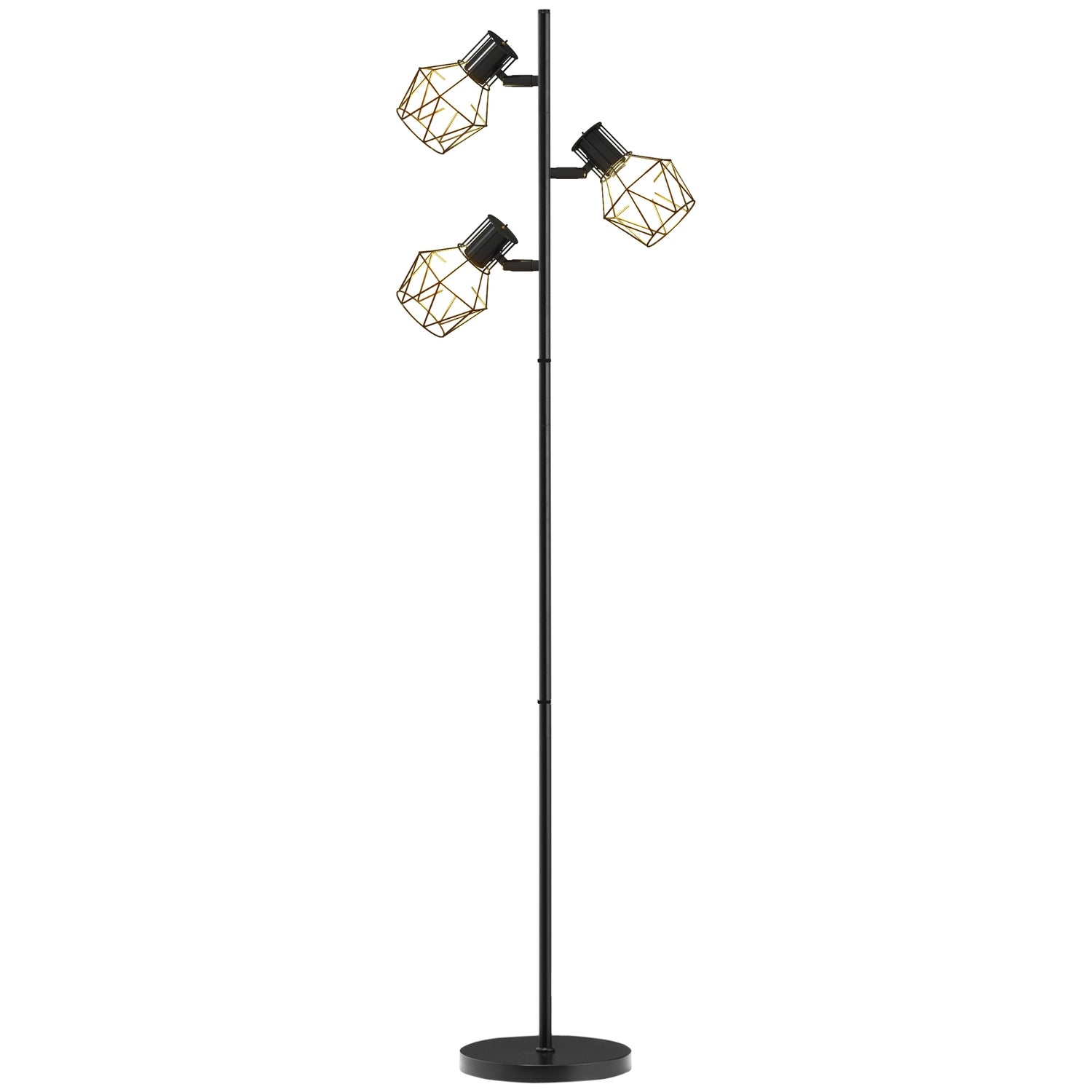 Golvlampa med 3 justerbara huvuden, 169 cm svart metall