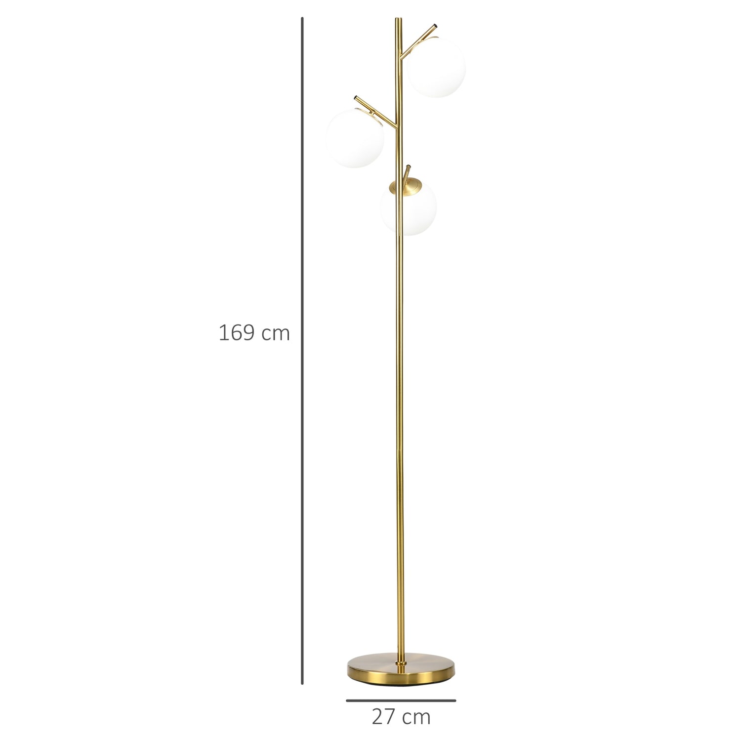 Golvlampa med E27 sockel, 3 glasskärmar, 169 cm