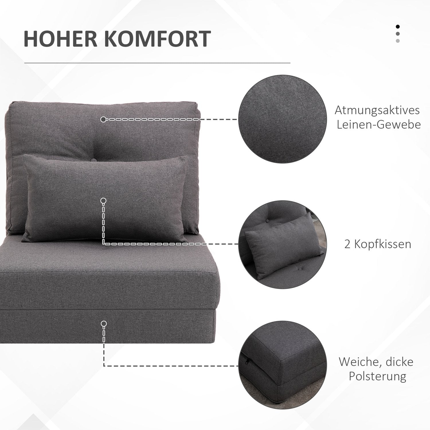 Justerbar hopfällbar bäddsoffa Stol med kuddar – Linne