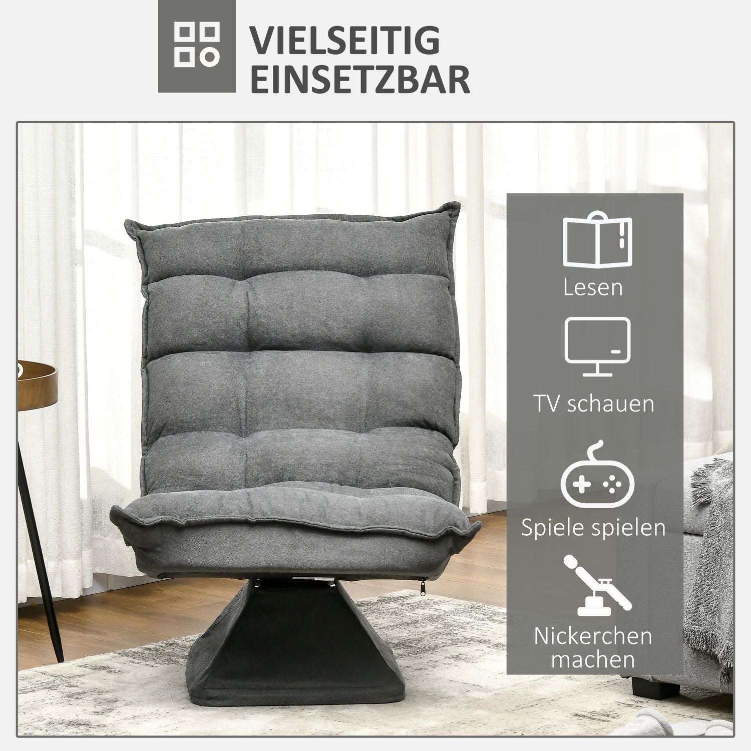 Justerbar grå golvstol – vridbar, mikrofiberkomfort