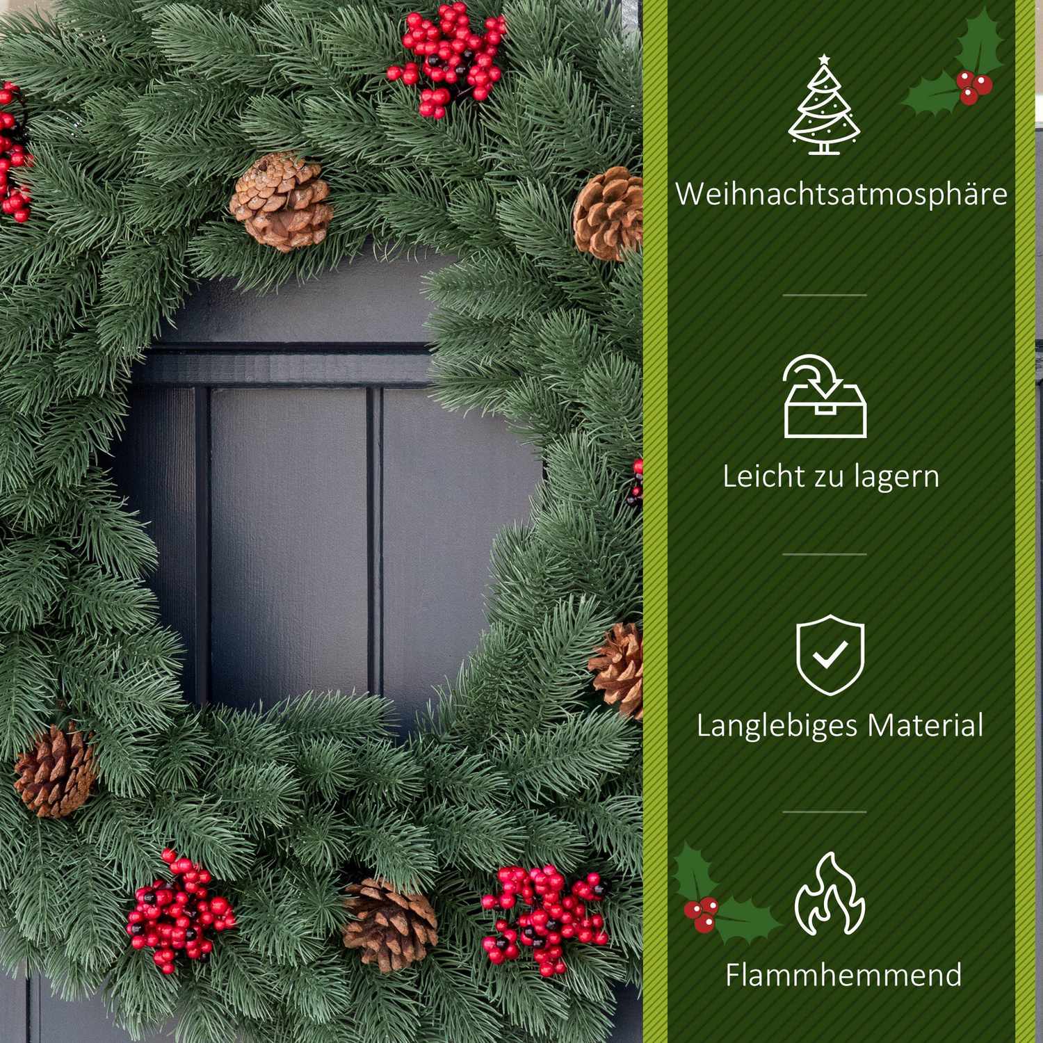 Julgransdörrkrans – 60 cm, grön med hängande ögla