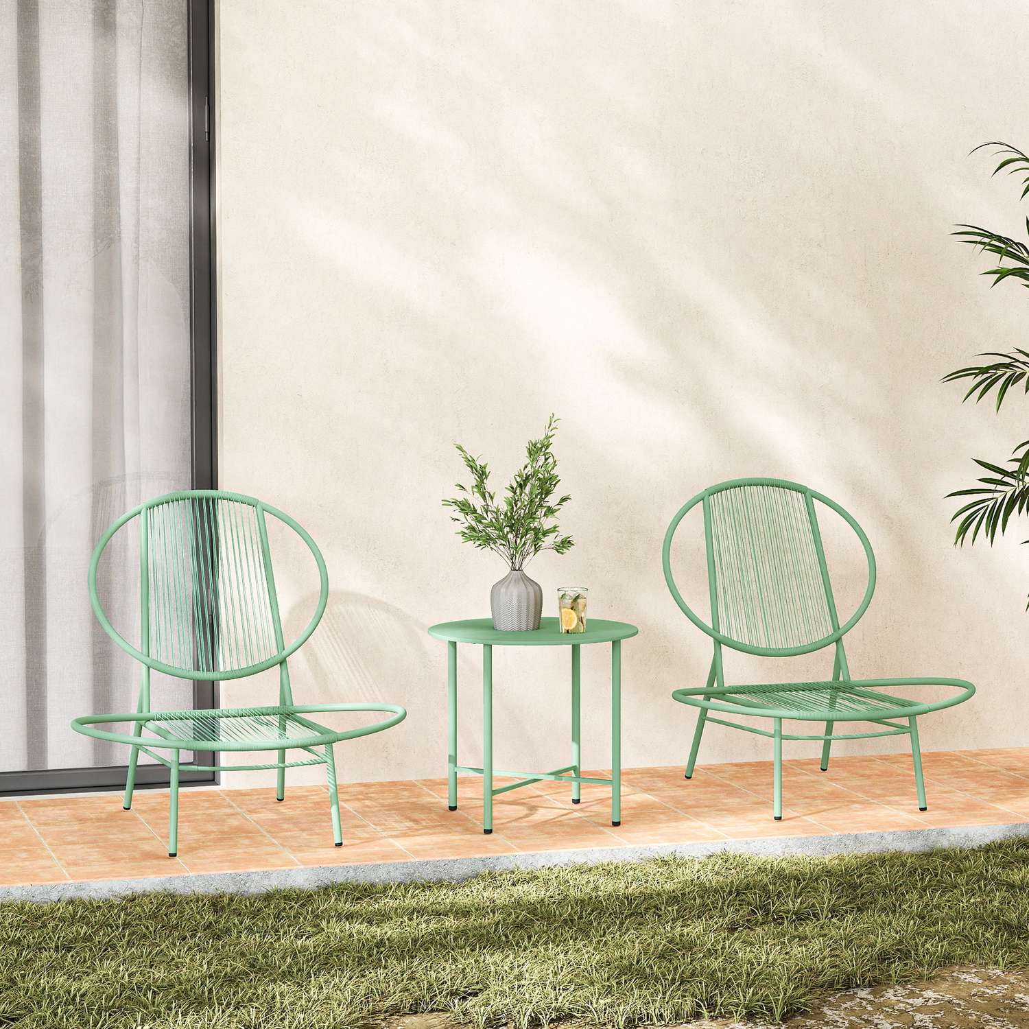 Green Steel Bistro Set – väderbeständiga, ergonomiska stolar