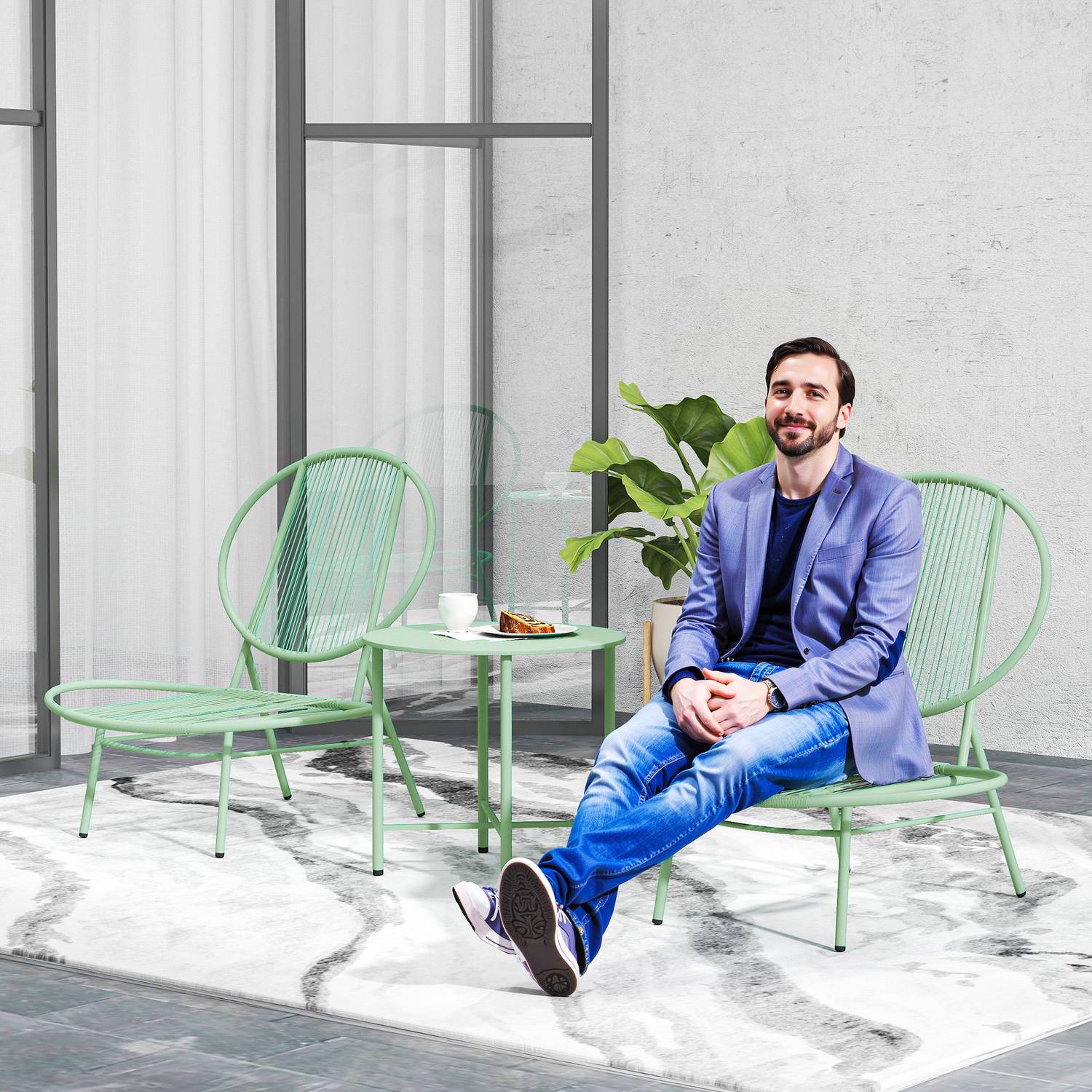 Green Steel Bistro Set – väderbeständiga, ergonomiska stolar