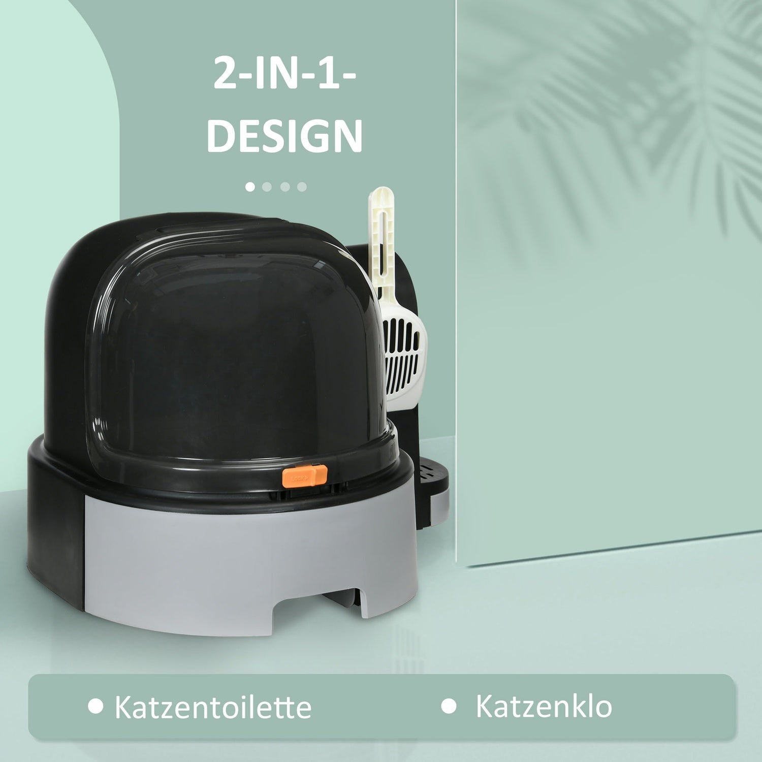 Grey Cat House: Toalett med huva och dubbla brickor, passar upp till 4 kg