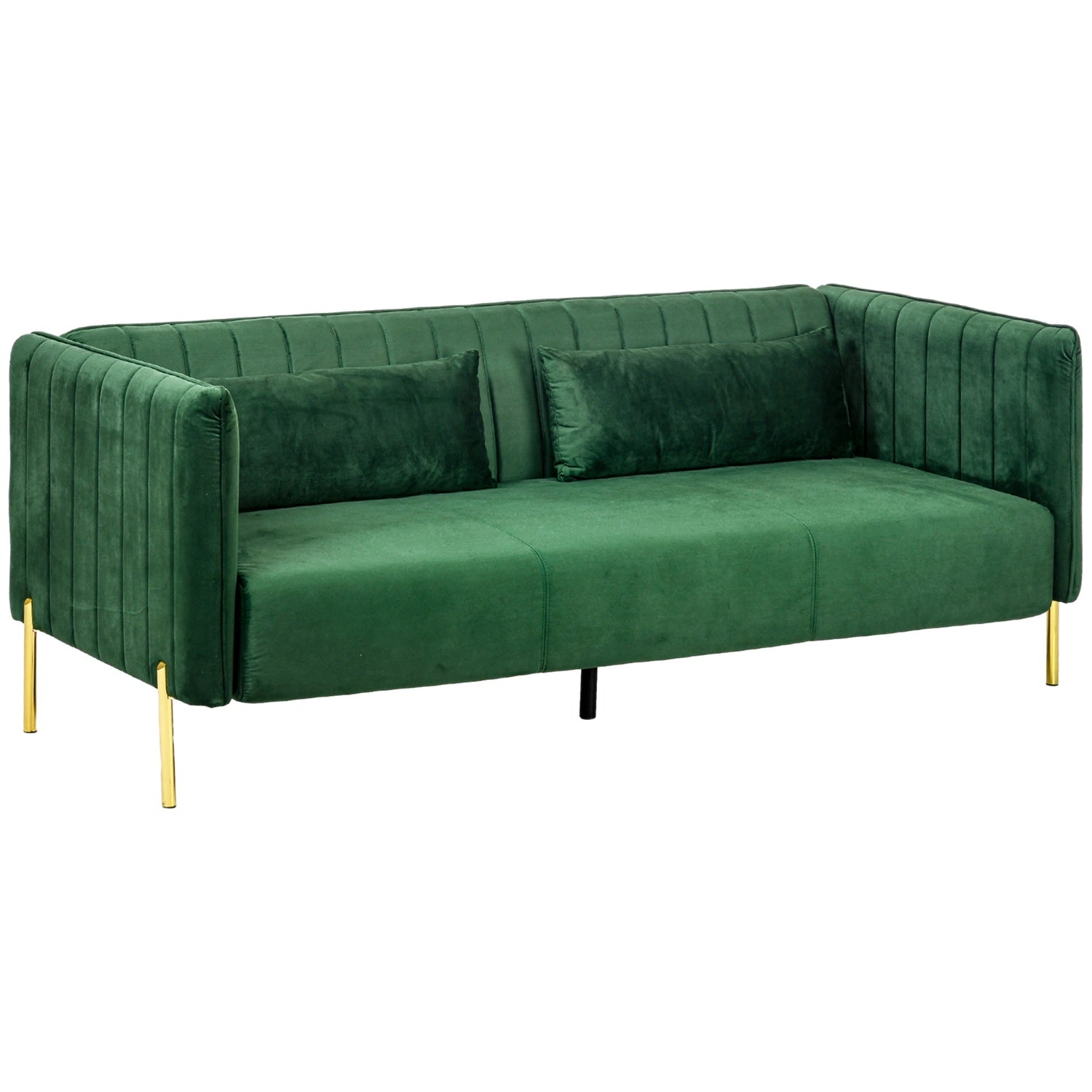 Grön 3-sits soffa i sammetslook med armstöd, 200 Cm
