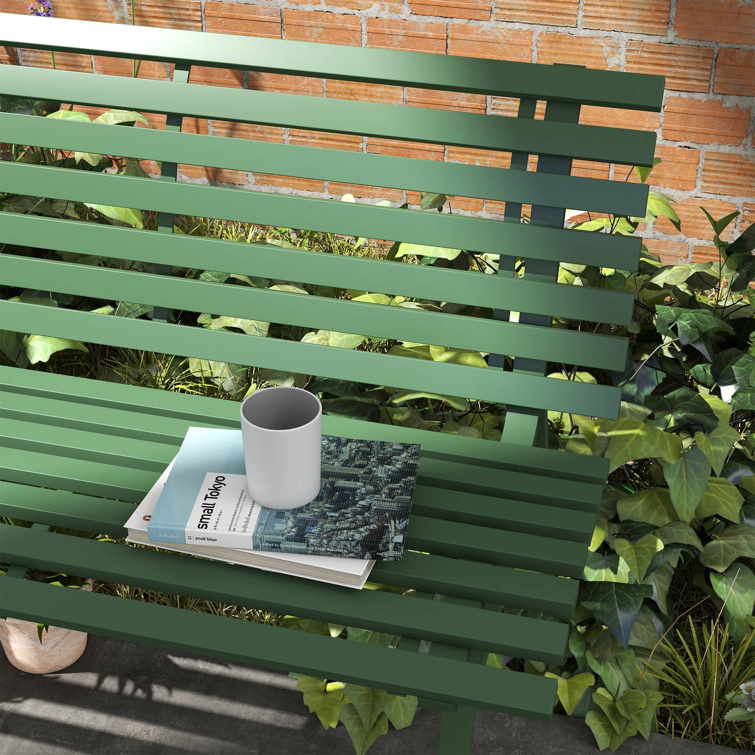 Grön aluminium parkbänk – 2-sits med ryggstöd
