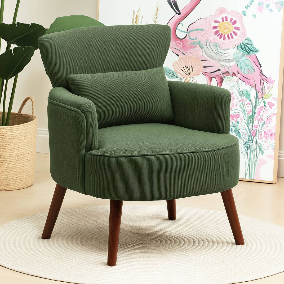 Grön manchester Wingback stol – högdensitetsskum, 18 cm stoppning