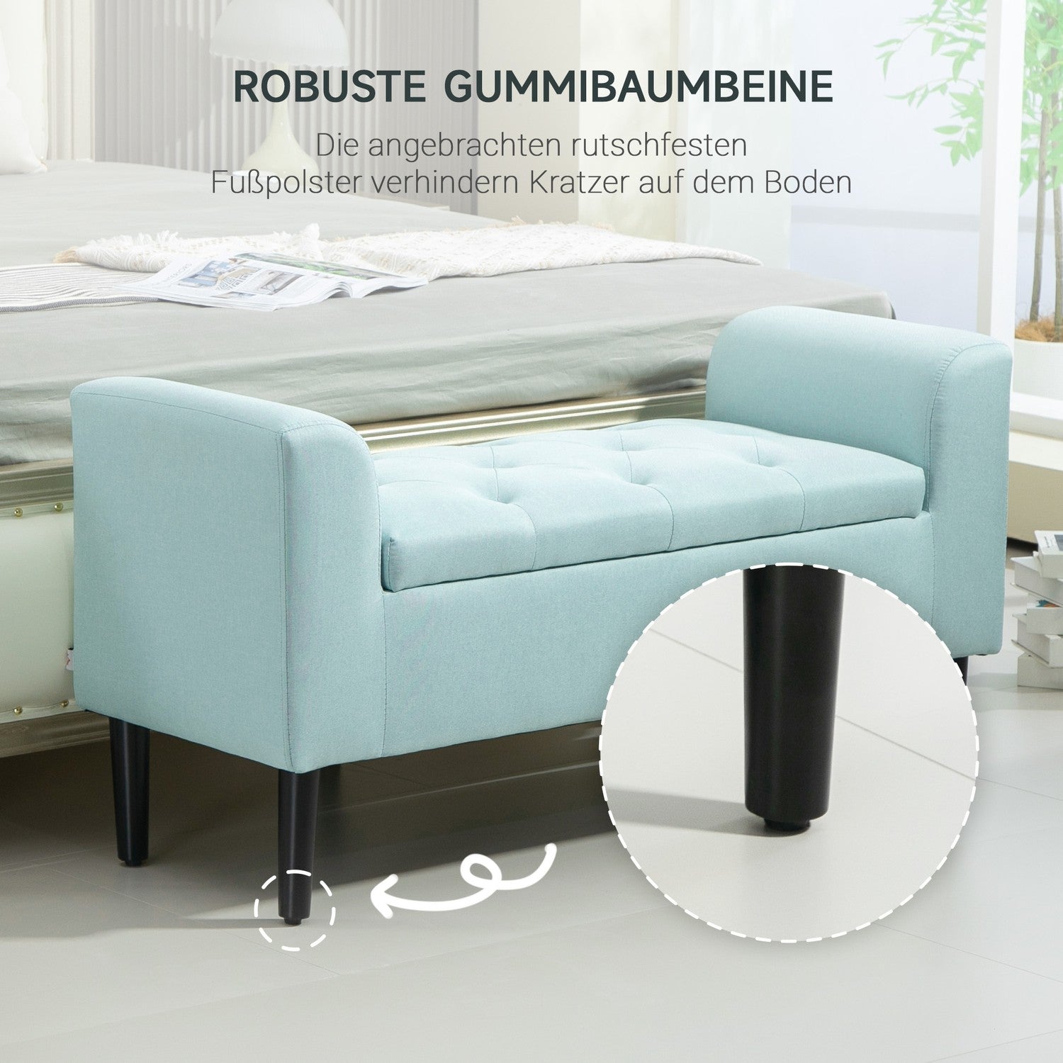 Grön stoppad förvaringsbänk – 100 x 40 x 44 cm