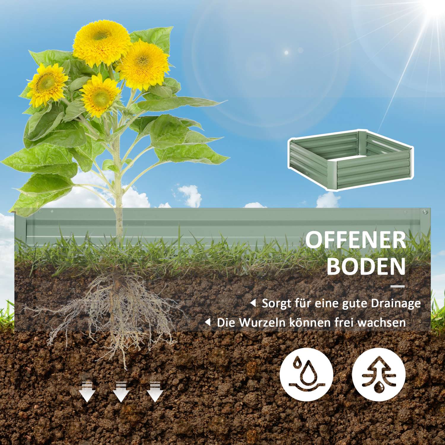 Grönt galvaniserat stål Upphöjd trädgårdssäng, 100x100x30cm