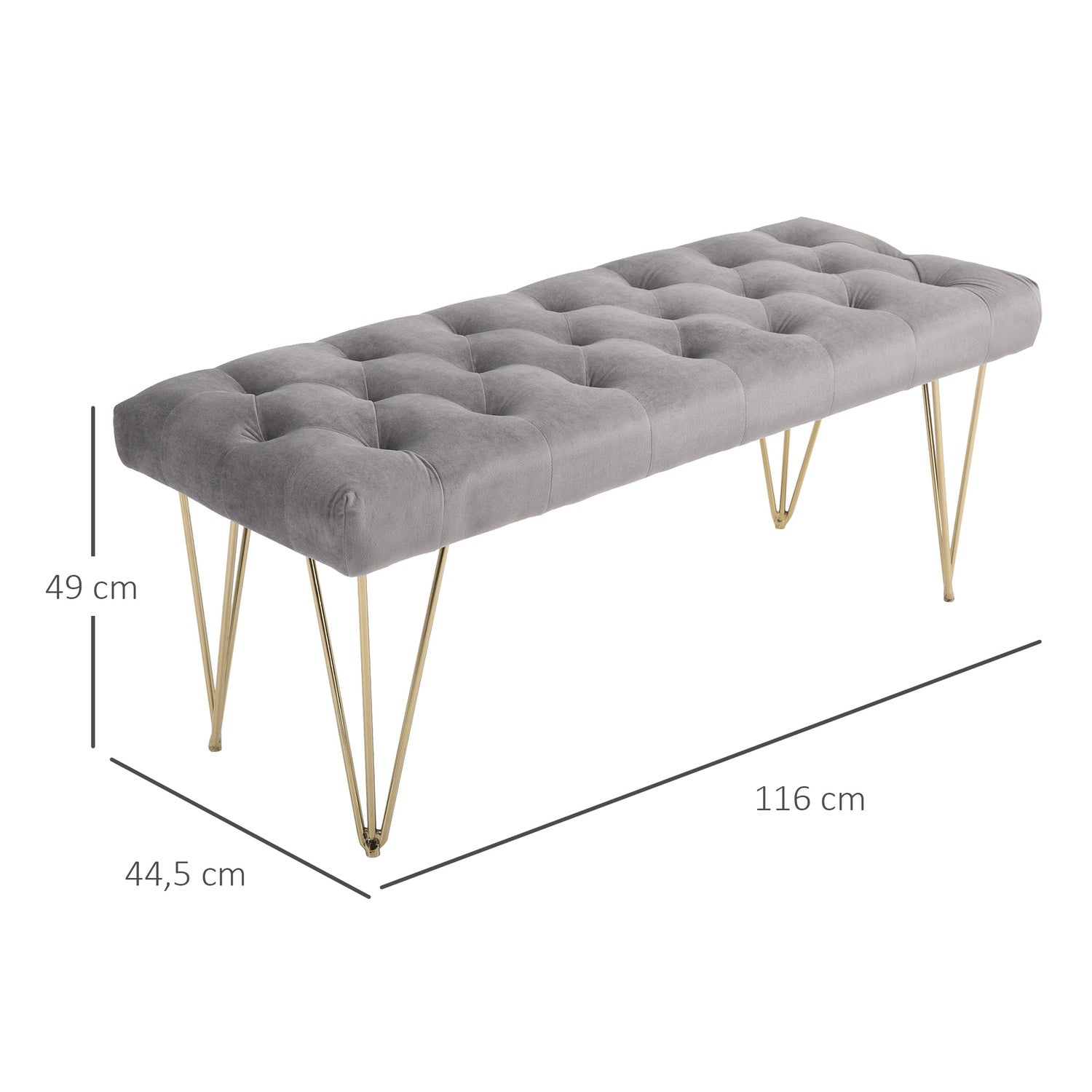 Grå sammetsskobänk – 116x44,5x49 cm, förvaring i entré