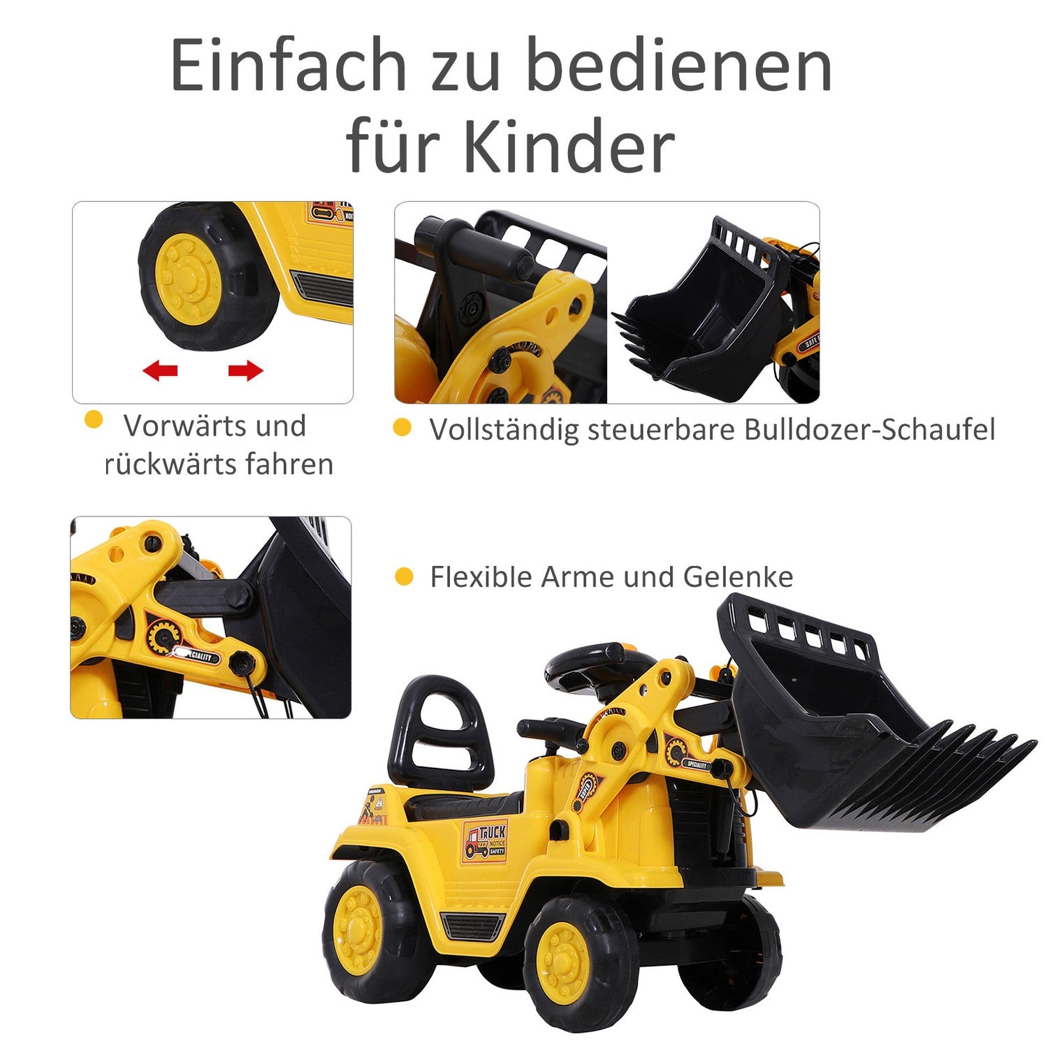 Grävmaskin för barn med förvaring och horn, gul/svart