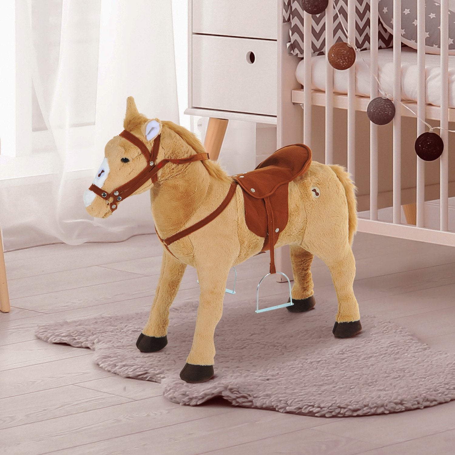 Plysch gunghäst med ljud för barn, Beige, 85 cm