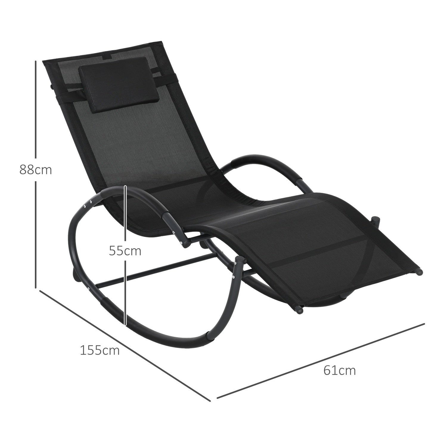 Gungstol med dyna, svart, 155x61x88 Cm