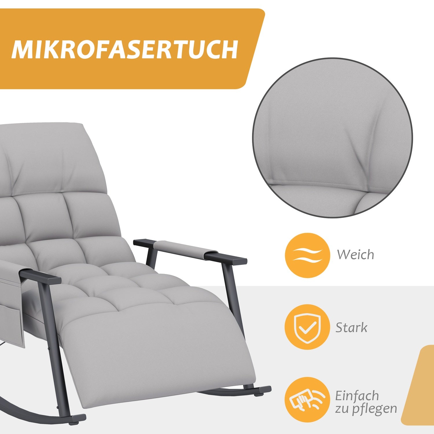 Gungstol mikrofibergrå med fotstöd, justerbart ryggstöd