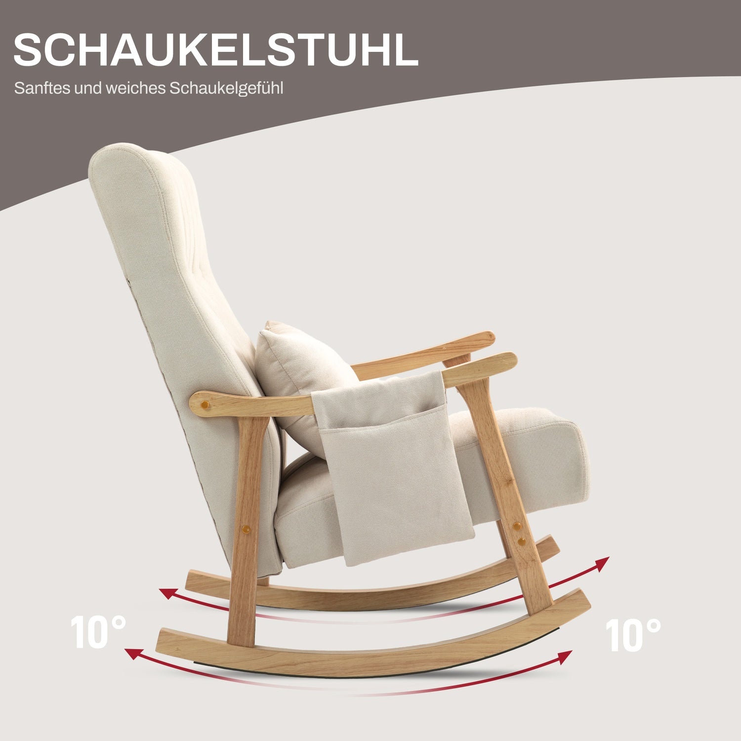 Beige gungstol i linne med svankkudde och ficka
