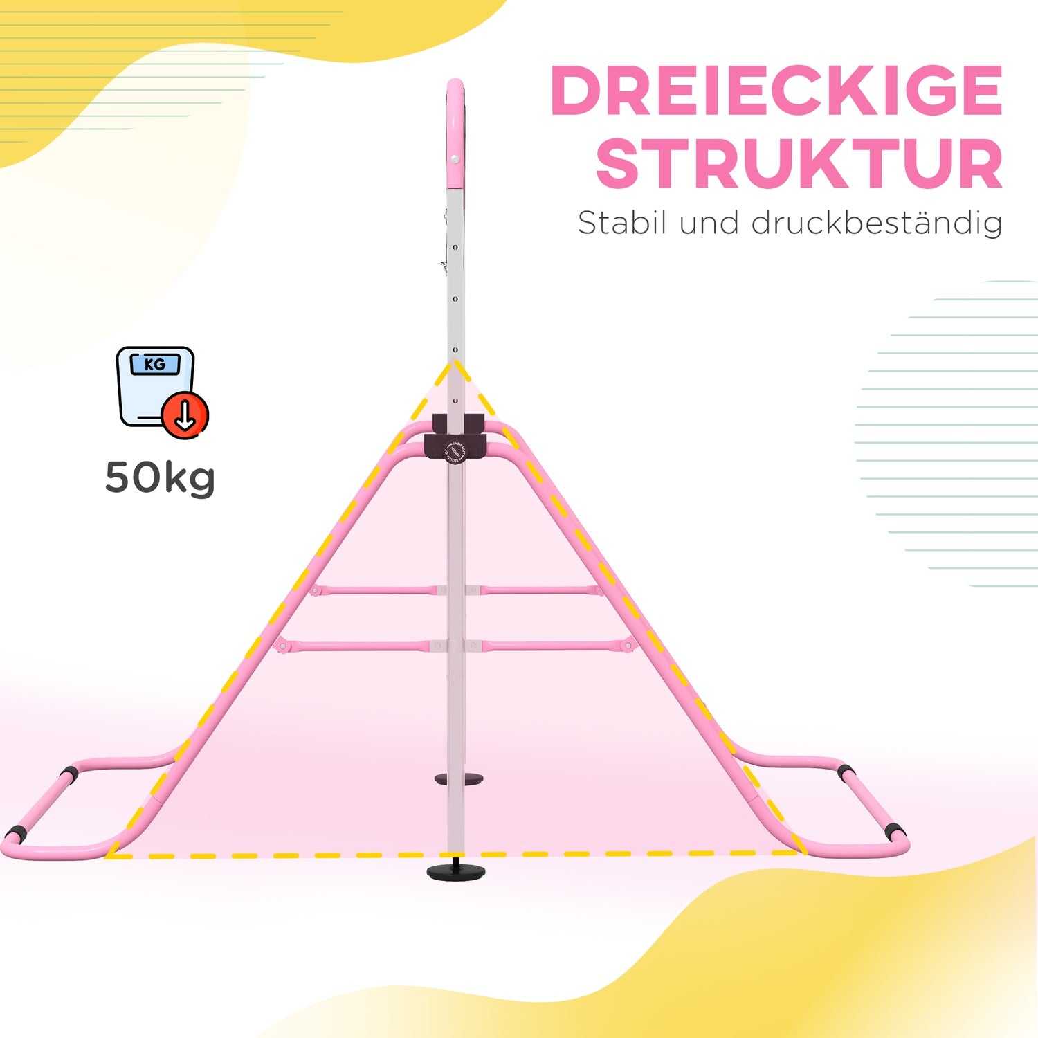 Gymnastikstång för barn, Justerbar, Rosa stål, 50 kg Kapacitet