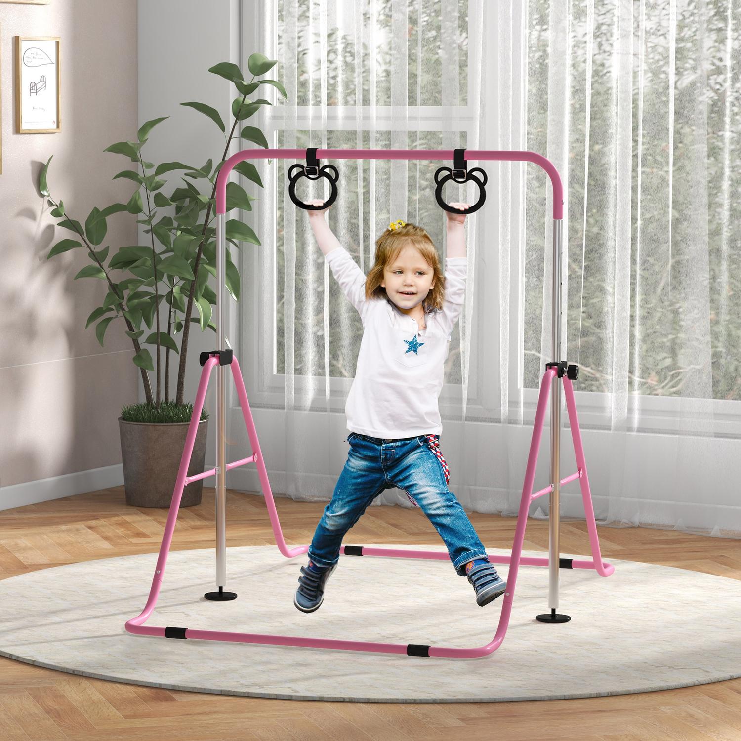 Gymnastikstång för barn, Justerbar, Rosa stål, 50 kg Kapacitet