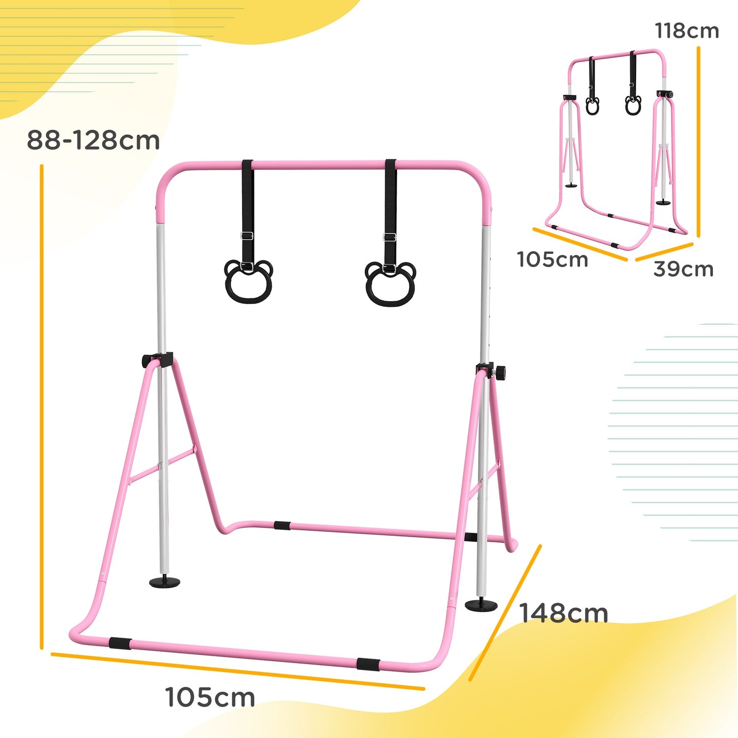 Gymnastikstång för barn, Justerbar, Rosa stål, 50 kg Kapacitet