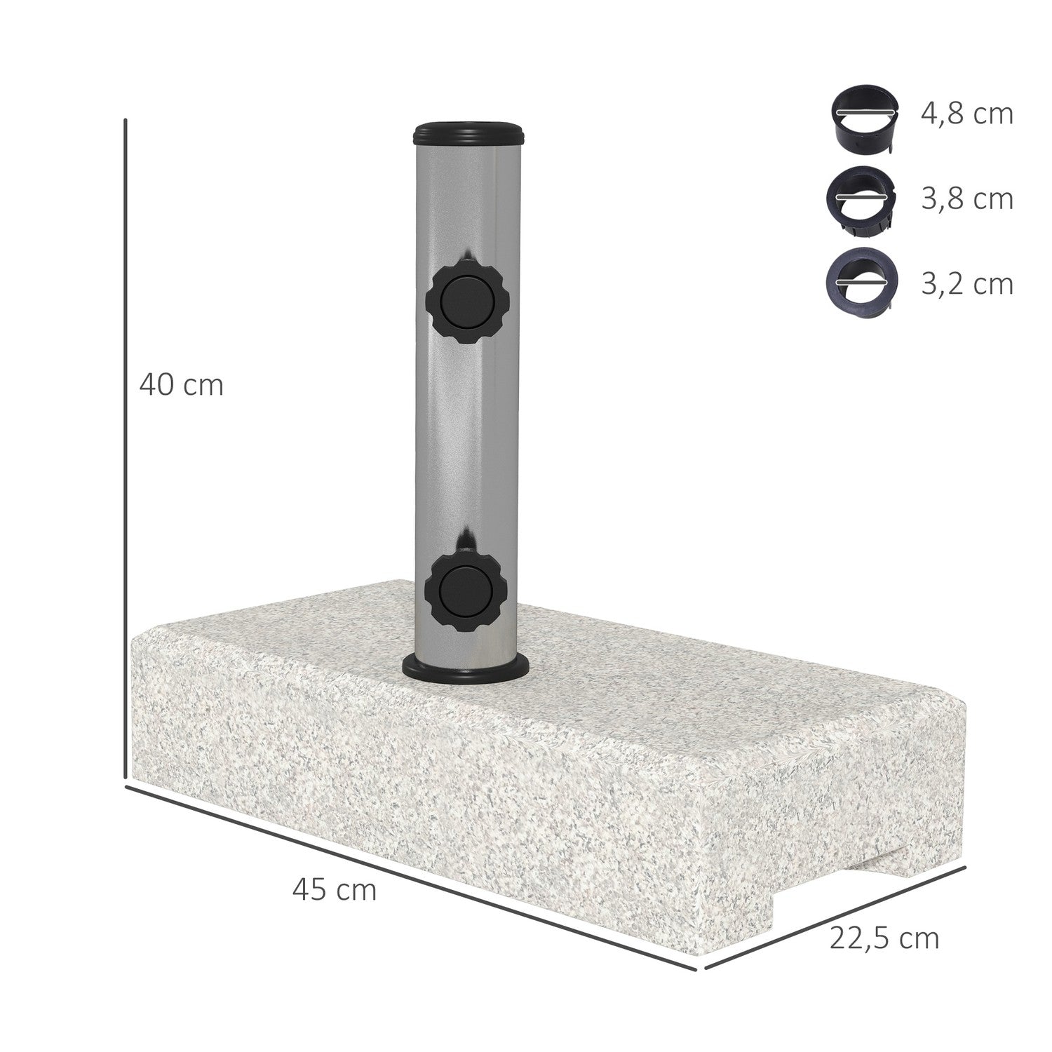 Halvrunda parasollbas, granit, 25 kg, passar 32-48 mm stolpar