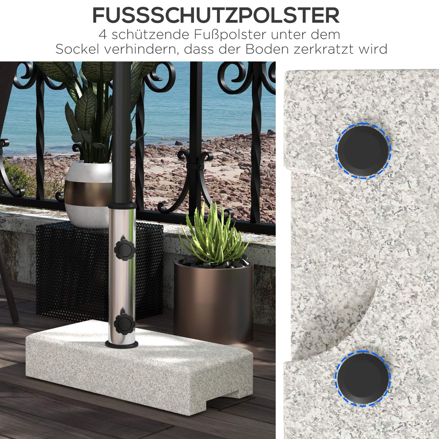 Halvrunda parasollbas, granit, 25 kg, passar 32-48 mm stolpar