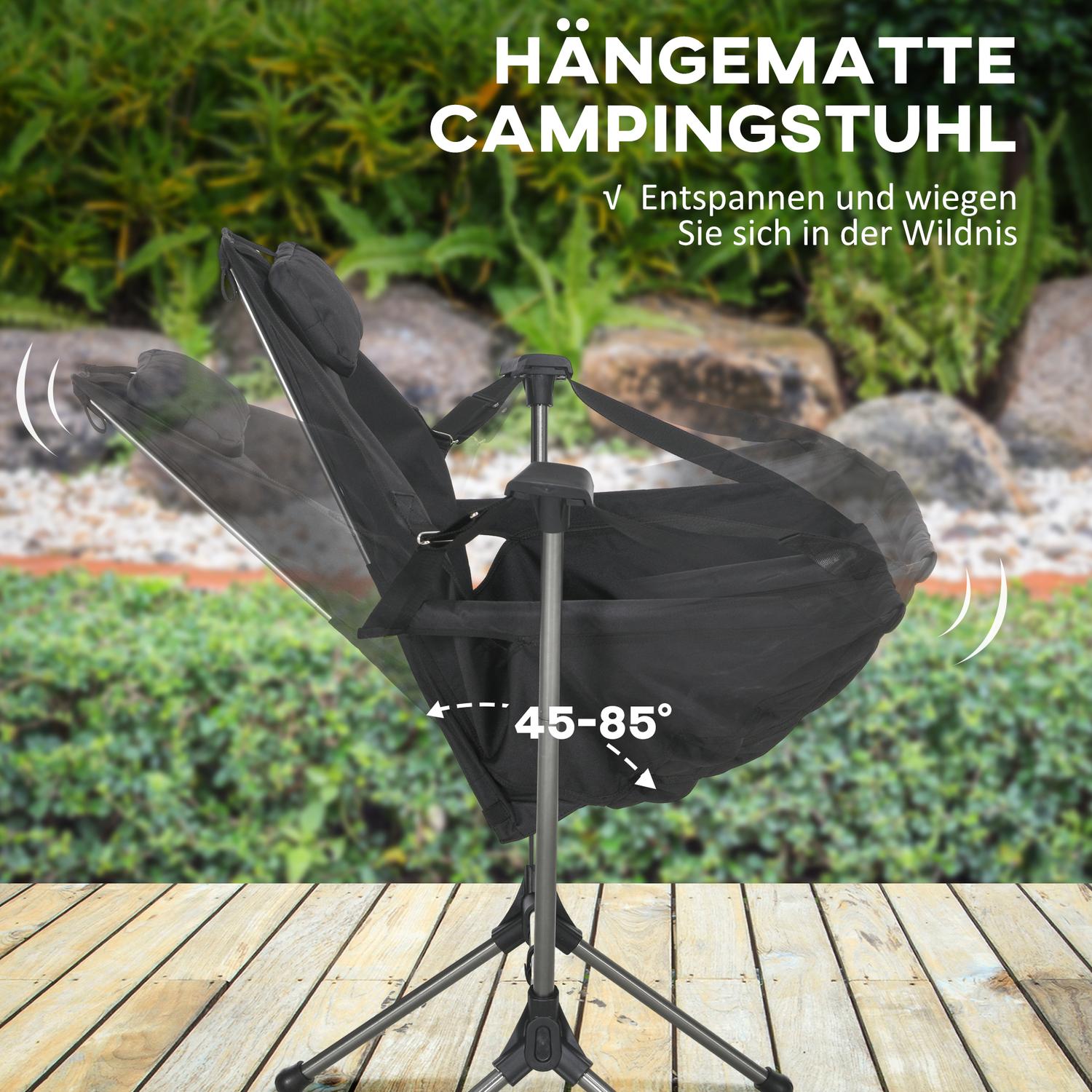 Vikbar hängmatta campingstol, svart, stödjer 120 kg