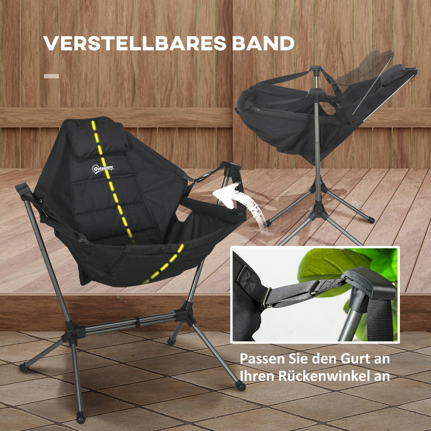 Vikbar hängmatta campingstol, svart, stödjer 120 kg