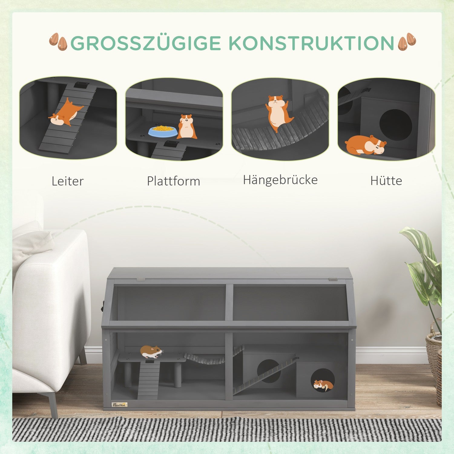 Hamsterbur i trä, 100cm med bro och stege