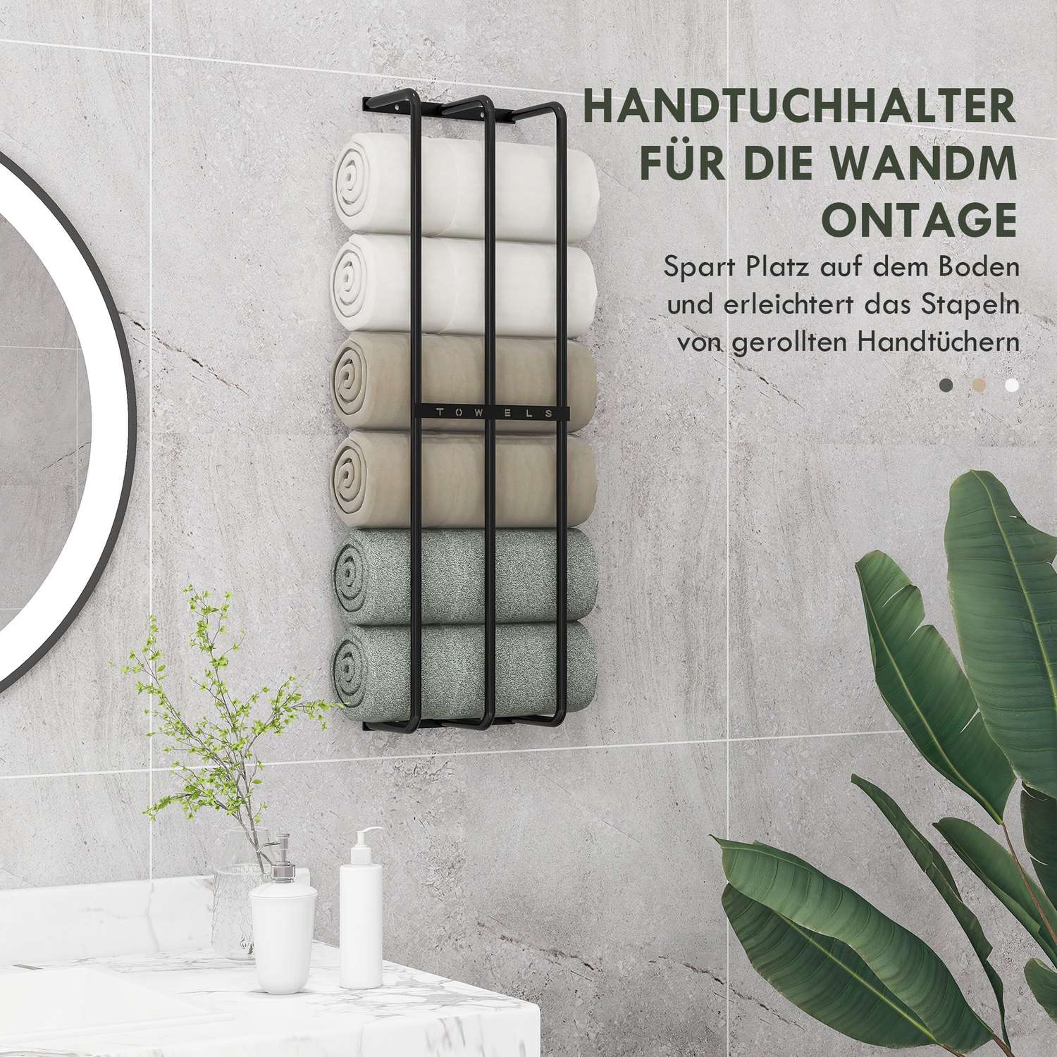 Väggmonterad handdukshängare i metall för 6 stora badlakan