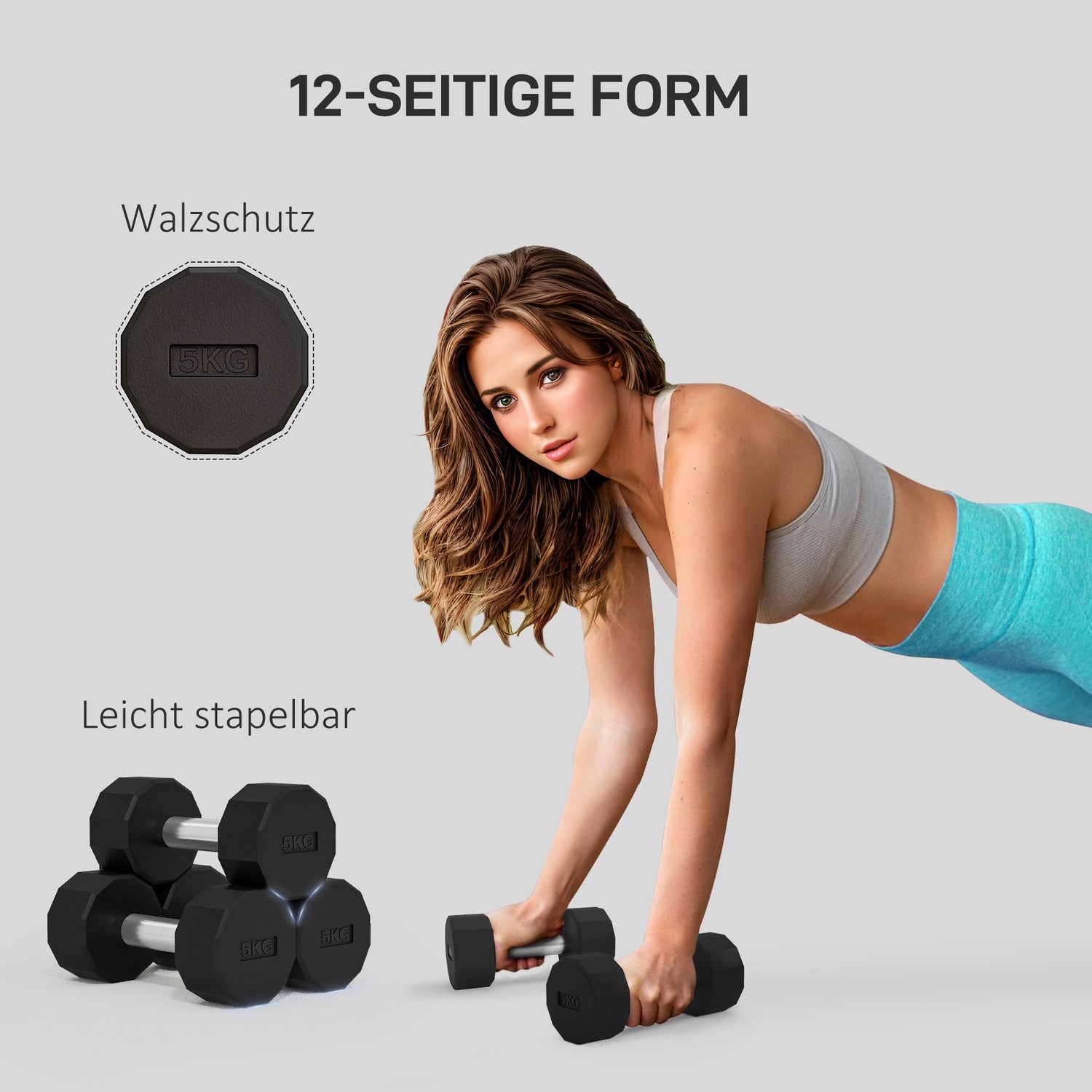 10 kg metall hantelset, halkfri, set om 2, svart