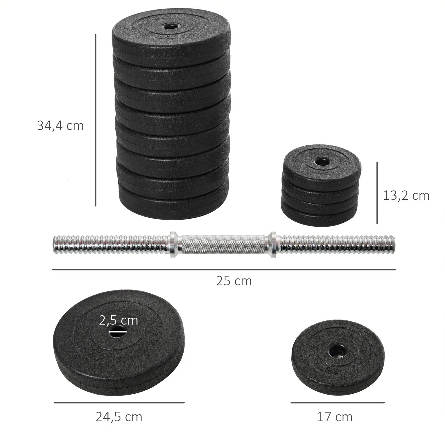50 kg Hantelset, justerbara stålvikter, svart