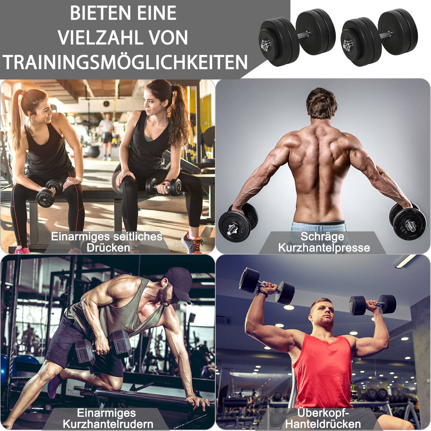 50 kg Hantelset, justerbara stålvikter, svart