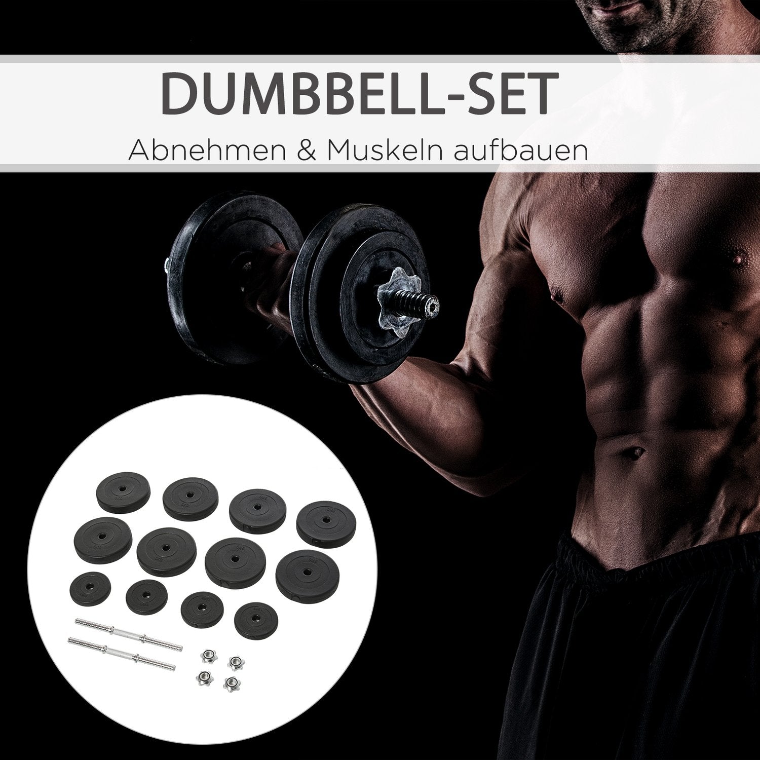 50 kg Hantelset, justerbara stålvikter, svart
